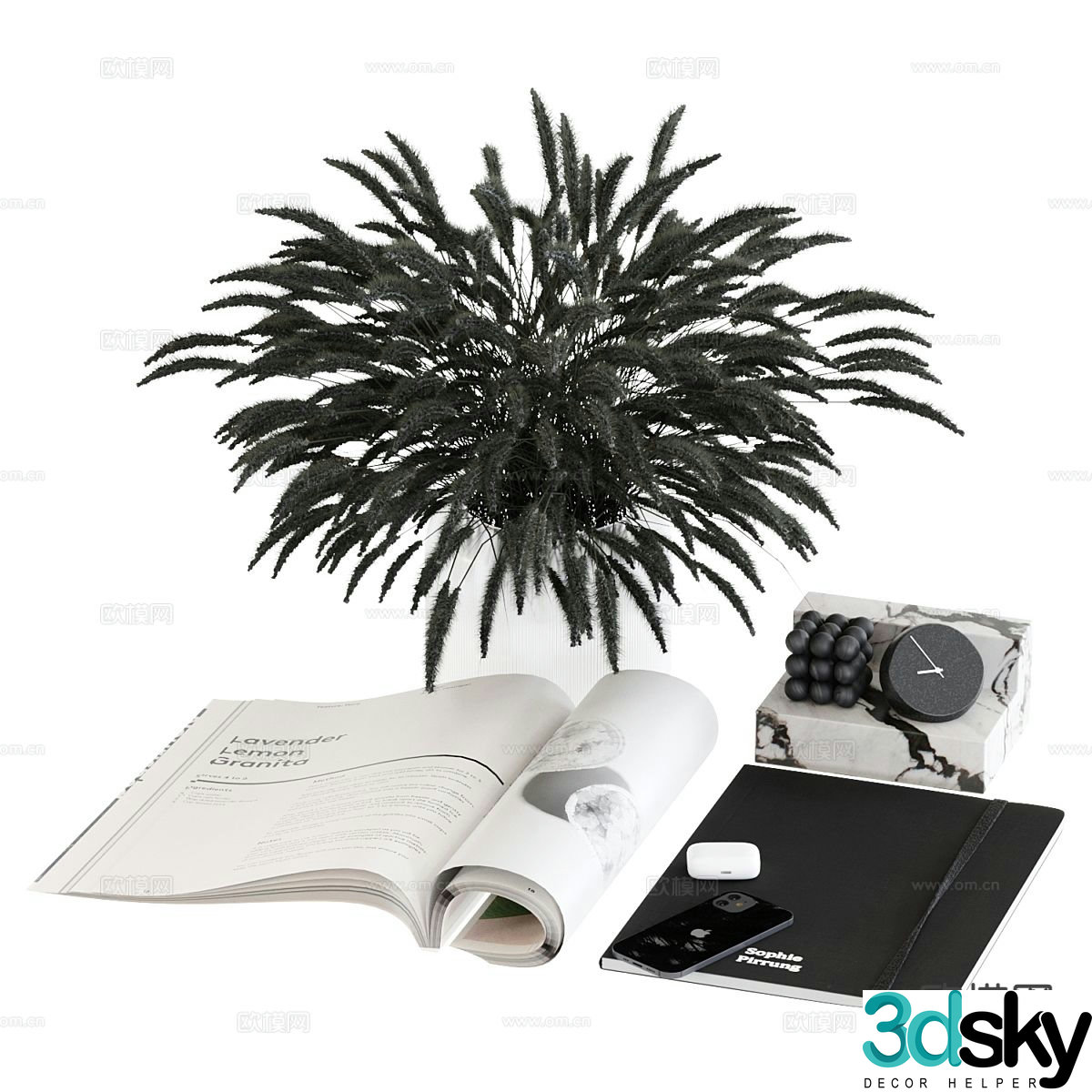 Modern decorations ornaments books vases 3d model