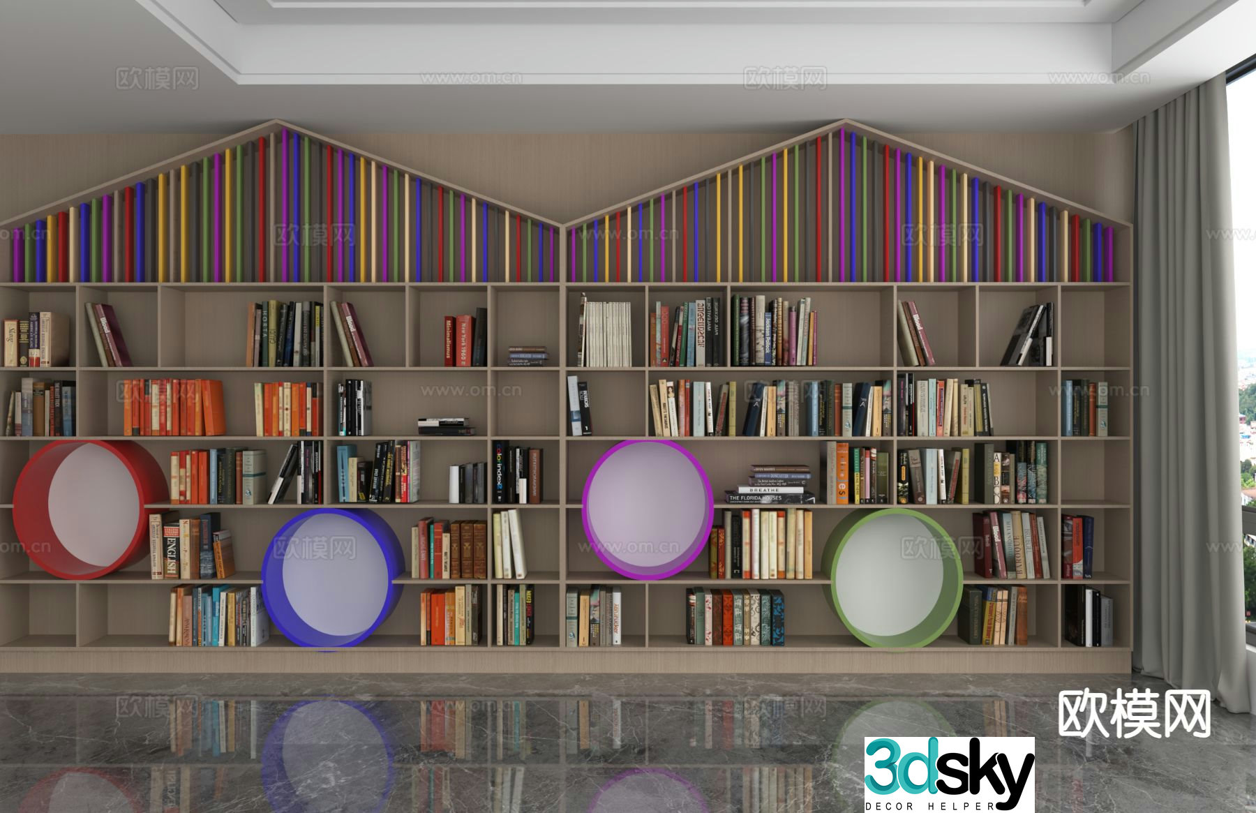 Modern bookcase display cabinet 3d model
