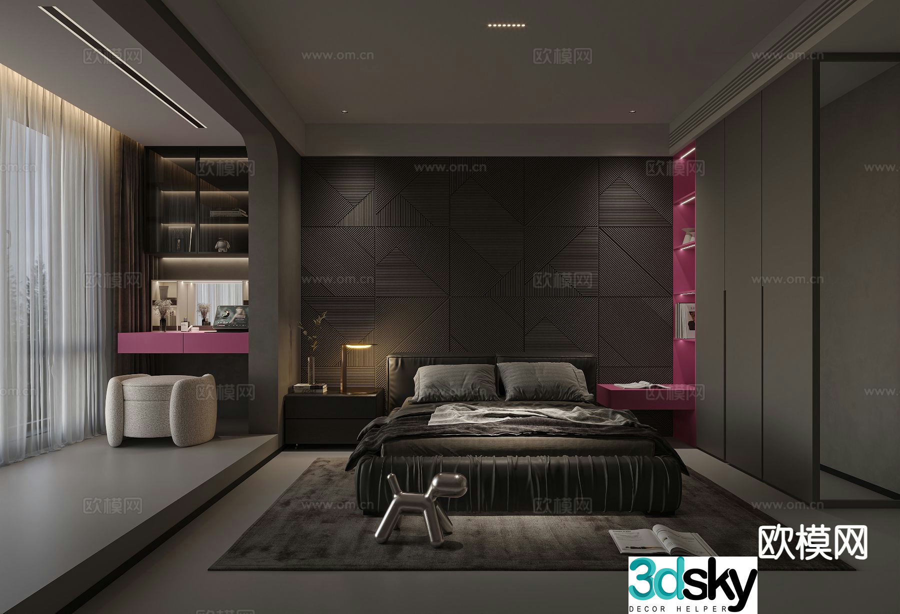 Dark style bedroom second bedroom daughter’s room 3D model