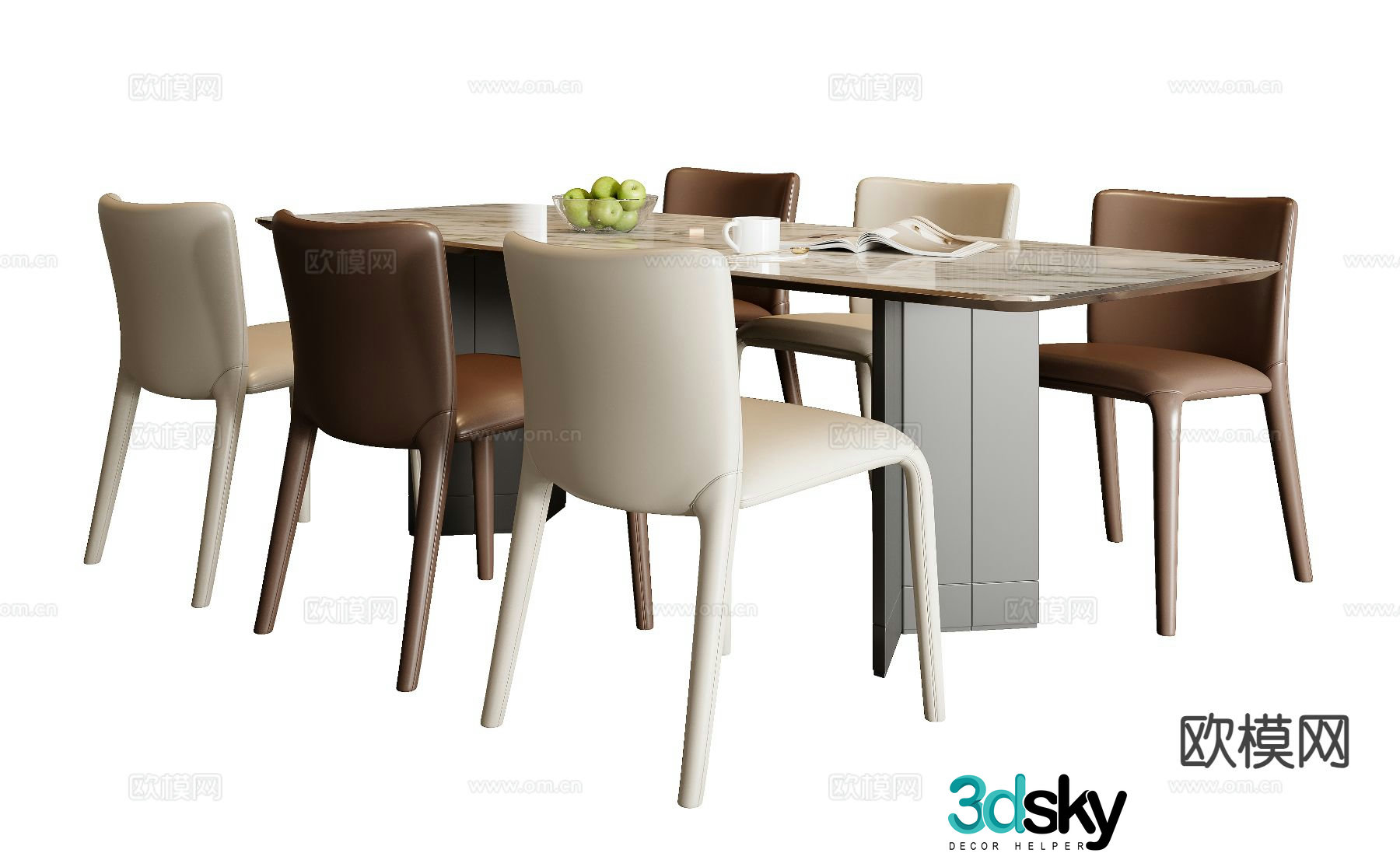 Italian dining table and chairs marble dining table 3d model
