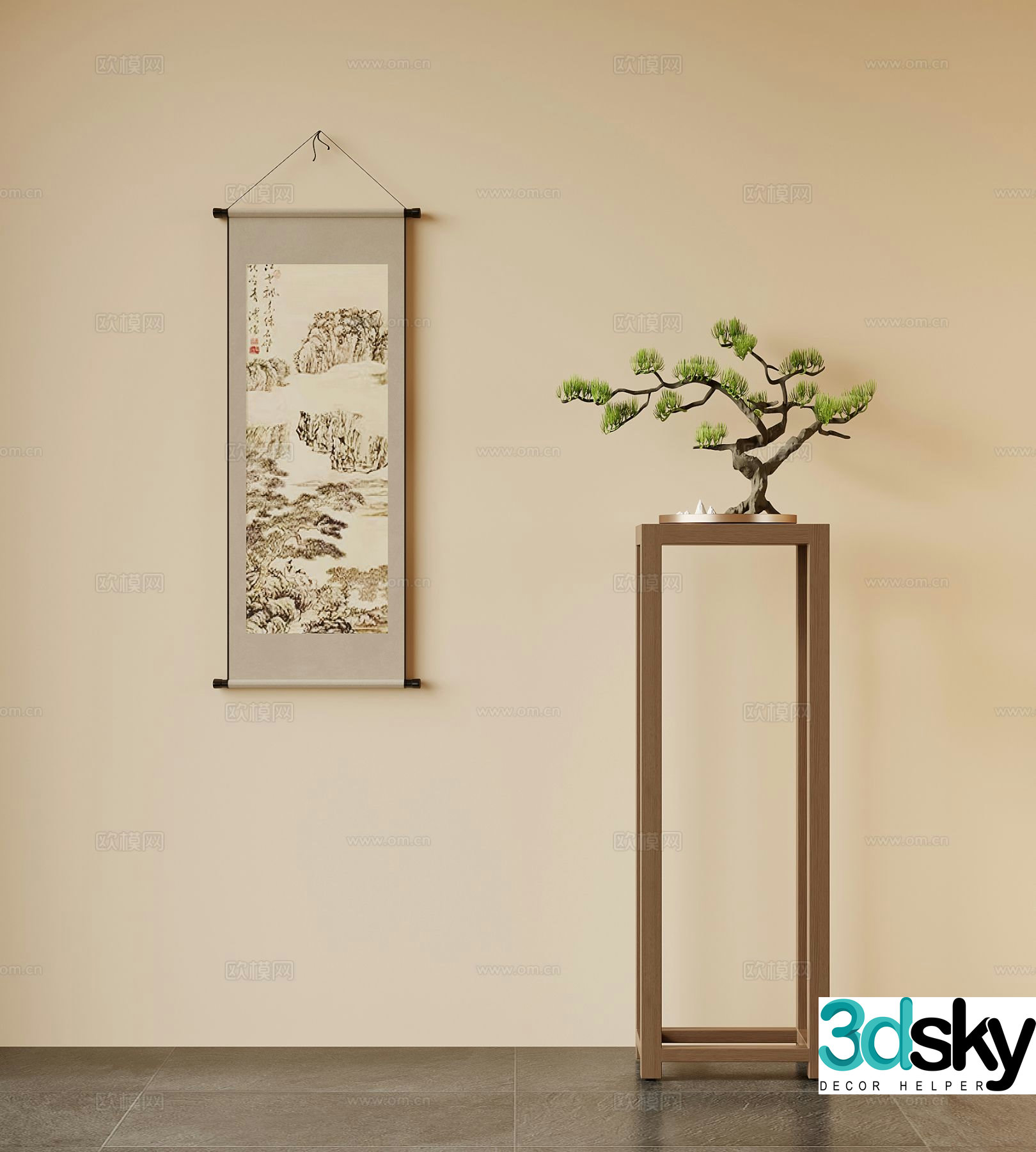 New Chinese style decorative painting landscape painting scroll painting 3D model