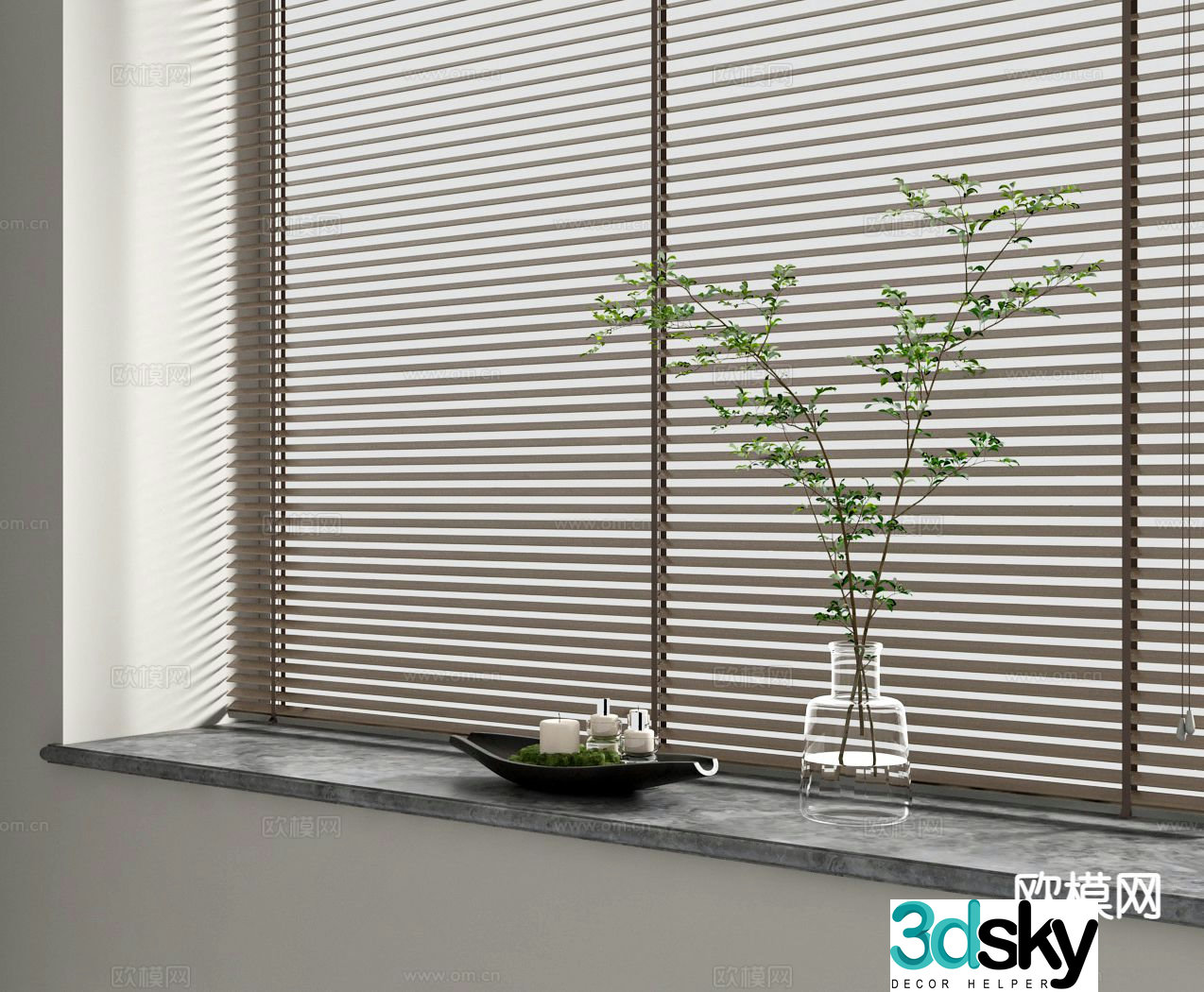 Modern curtains Venetian blinds Bamboo blinds 3d model