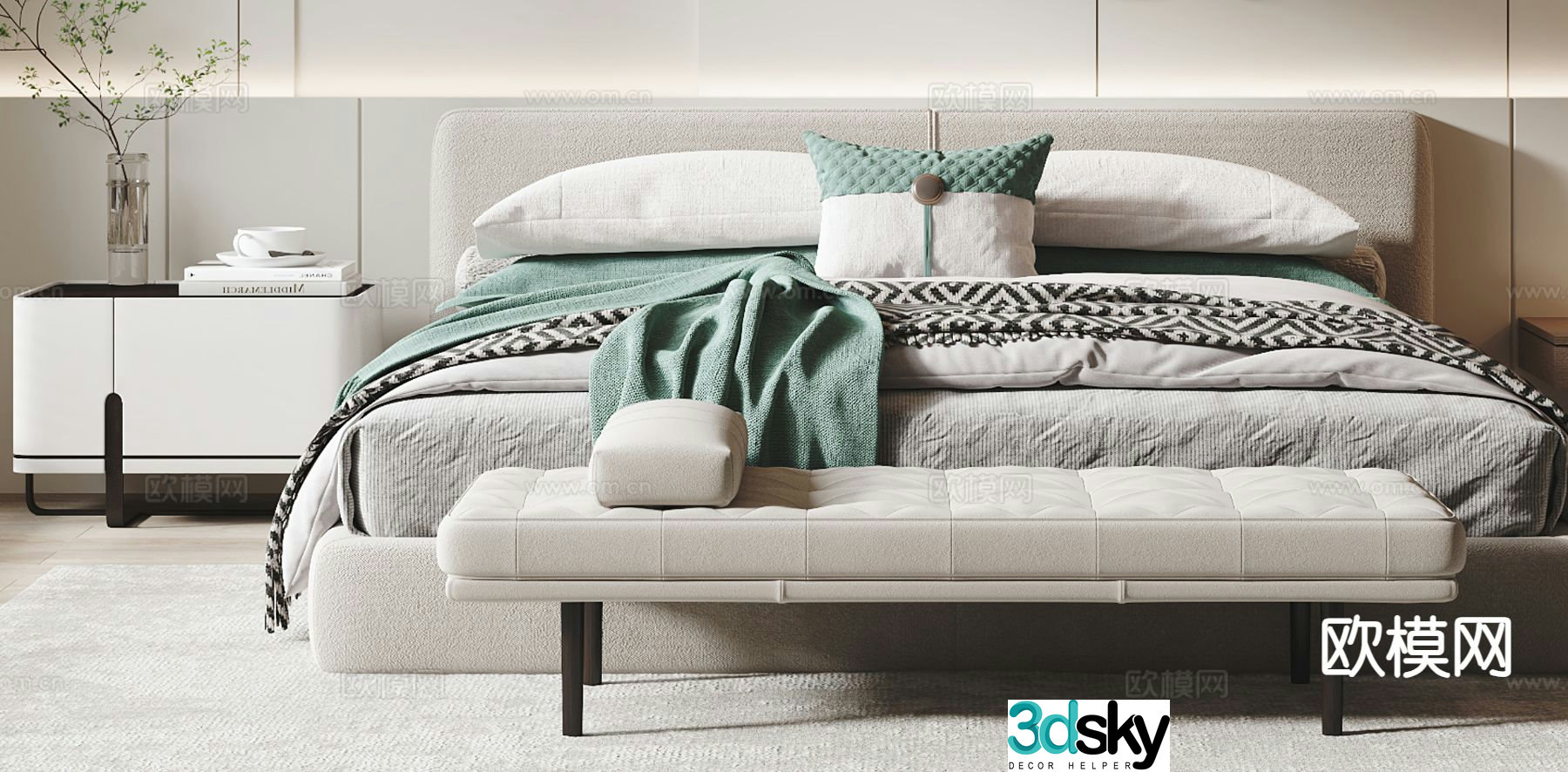 Modern fabric bed double bed 3d model