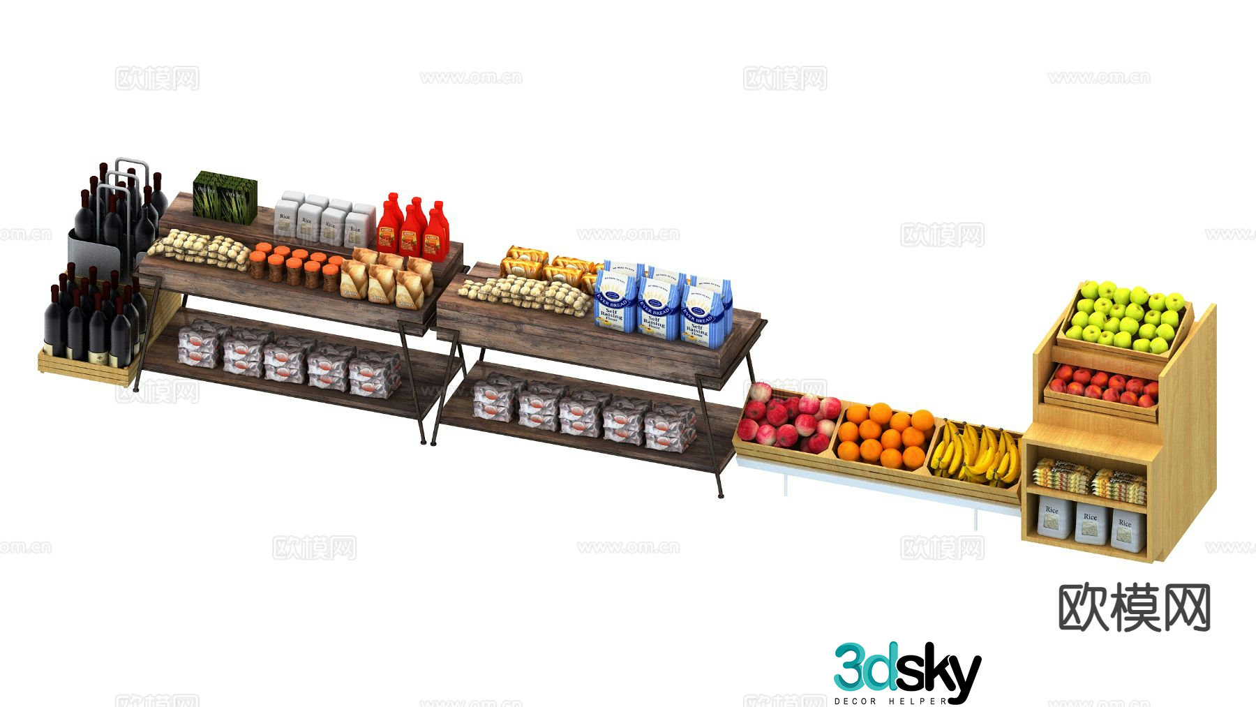 Modern vegetable fruit bread shelf 3d model