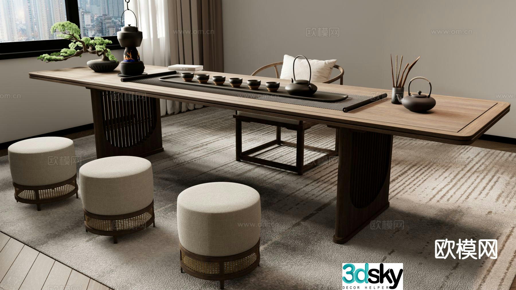 New Chinese style tea table tea table 3d model