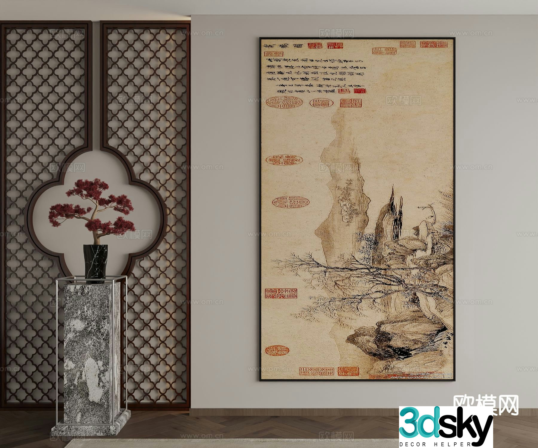 New Chinese style decorative painting art painting hanging painting 3d model