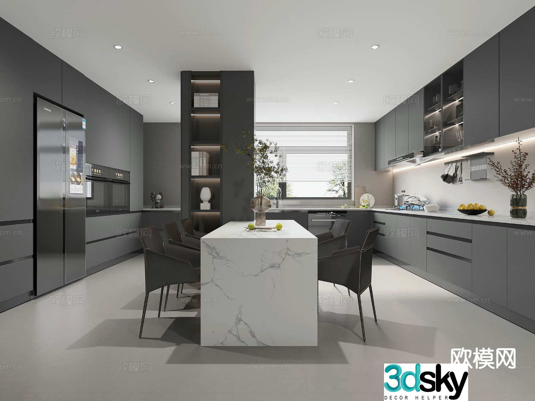 Modern island kitchen 3d model