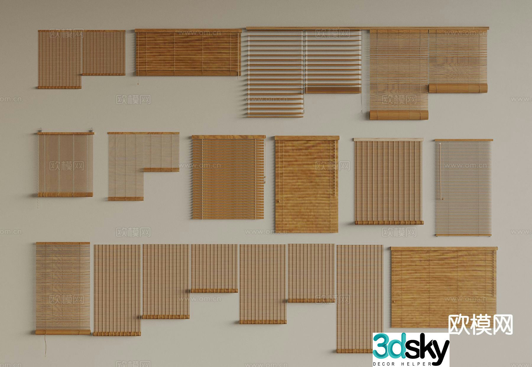 New Chinese style bamboo blinds venetian blinds roller blinds 3D model