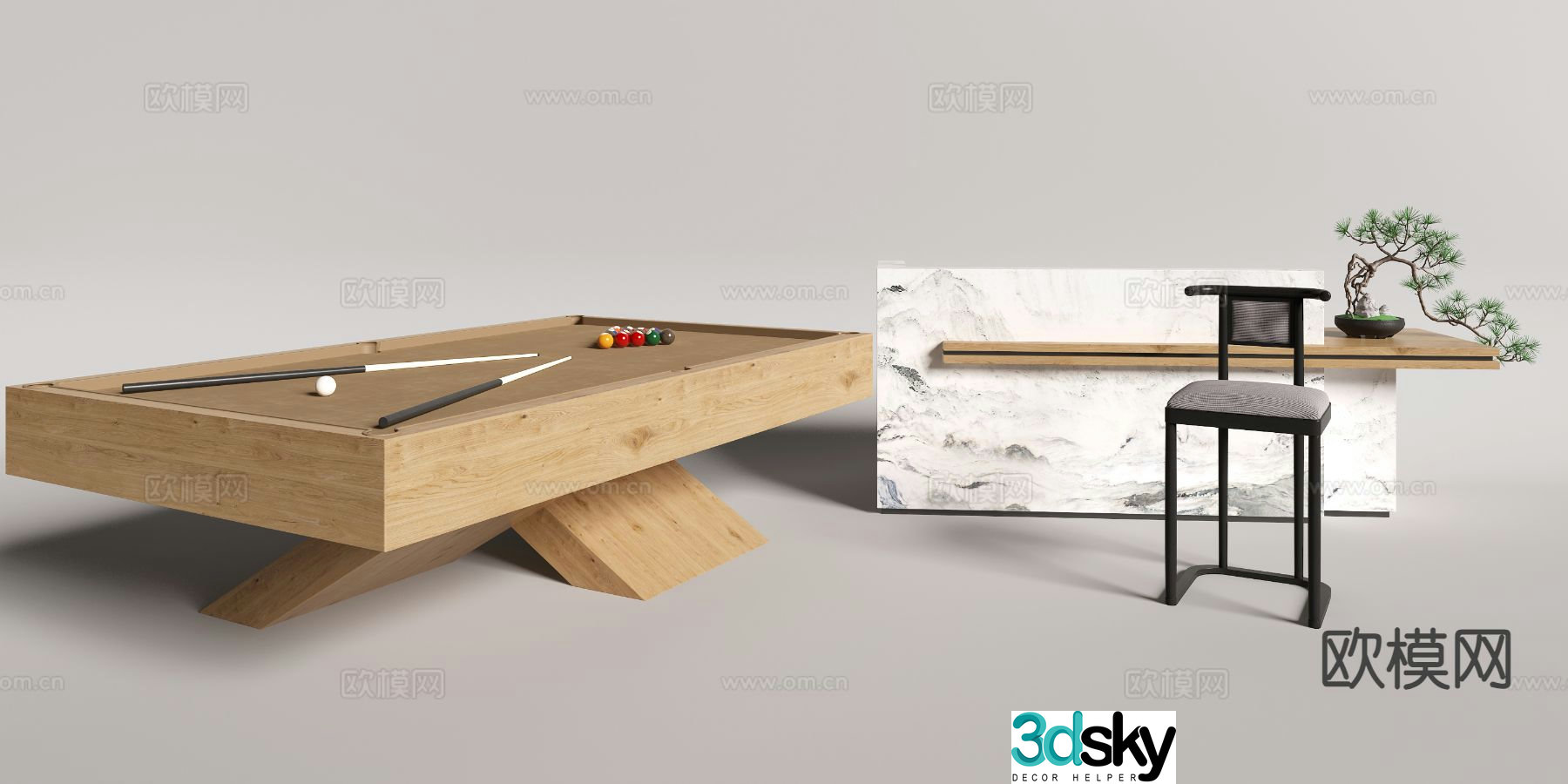 Modern pool table bar 3d model