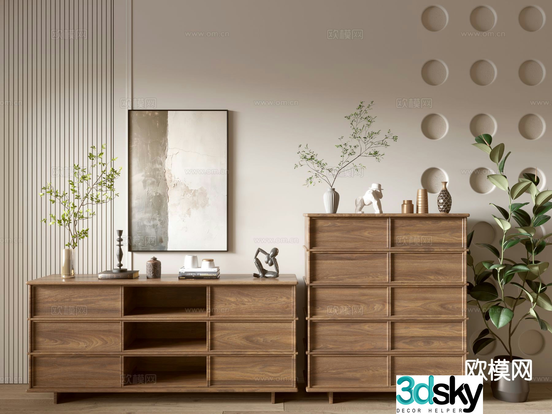 Log wood grain chest of drawers entrance cabinet chest of drawers storage cabinet 3D model