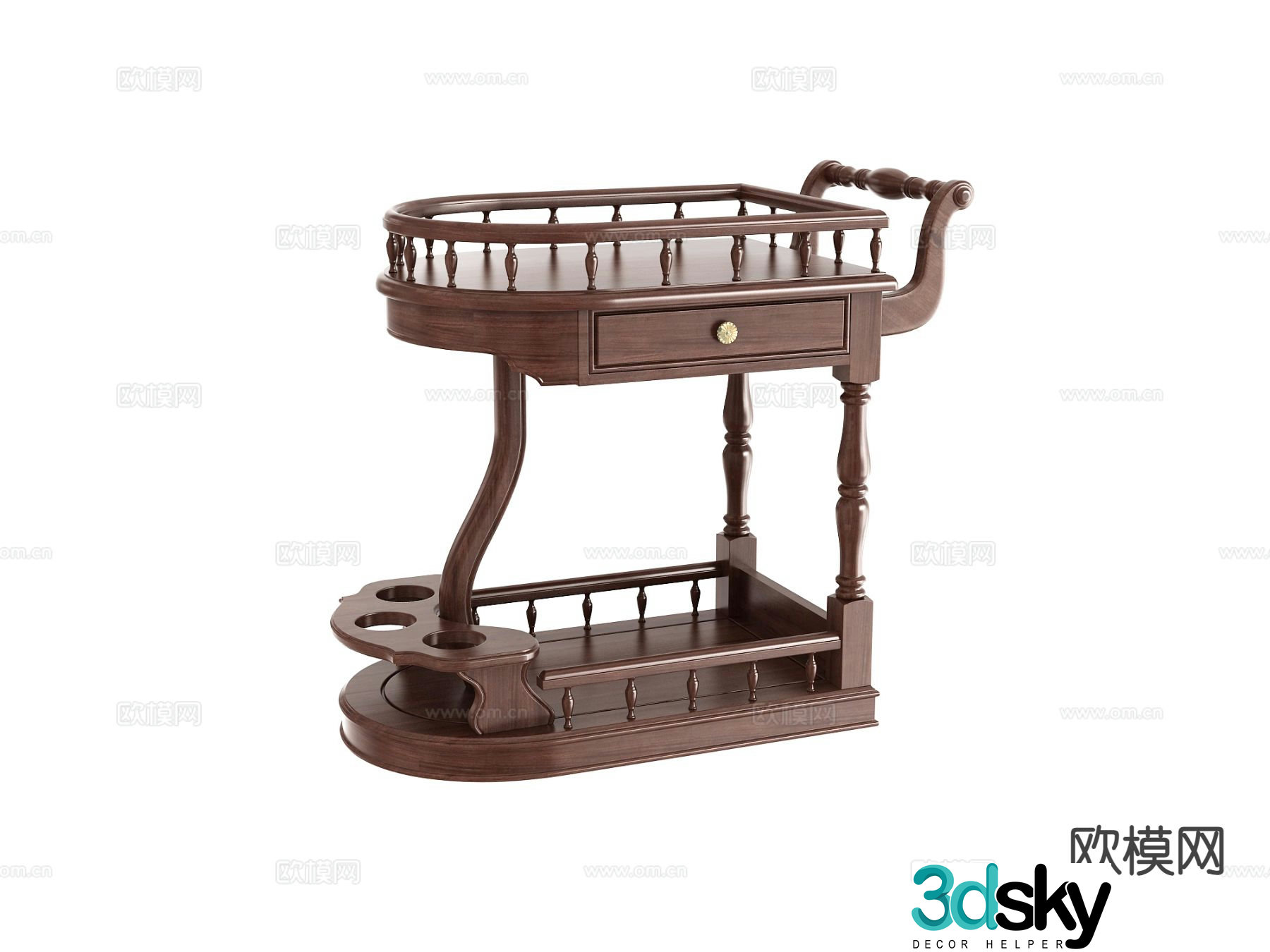American small dining cart mobile cart 3d model