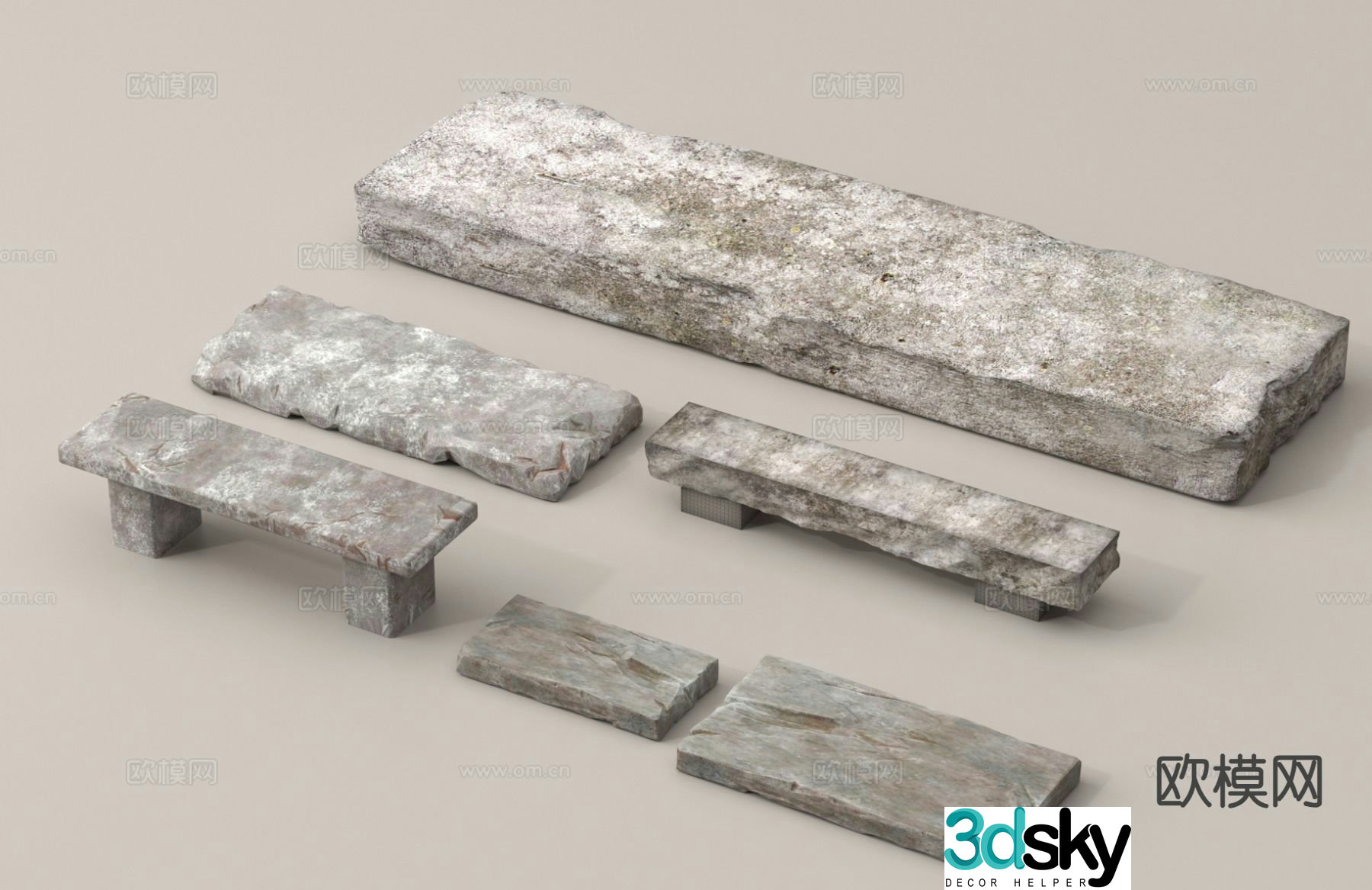 Slate walking board stone bench 3d model