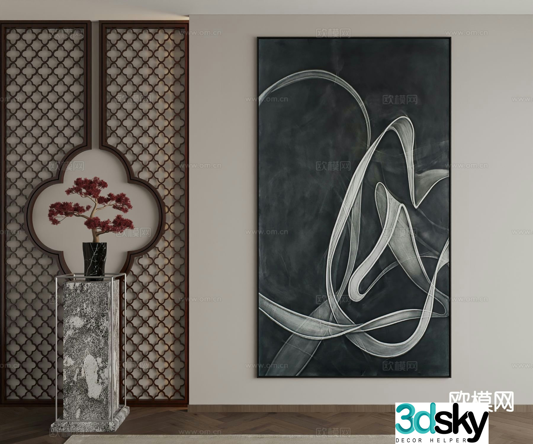 New Chinese style decorative painting art painting hanging painting 3d model