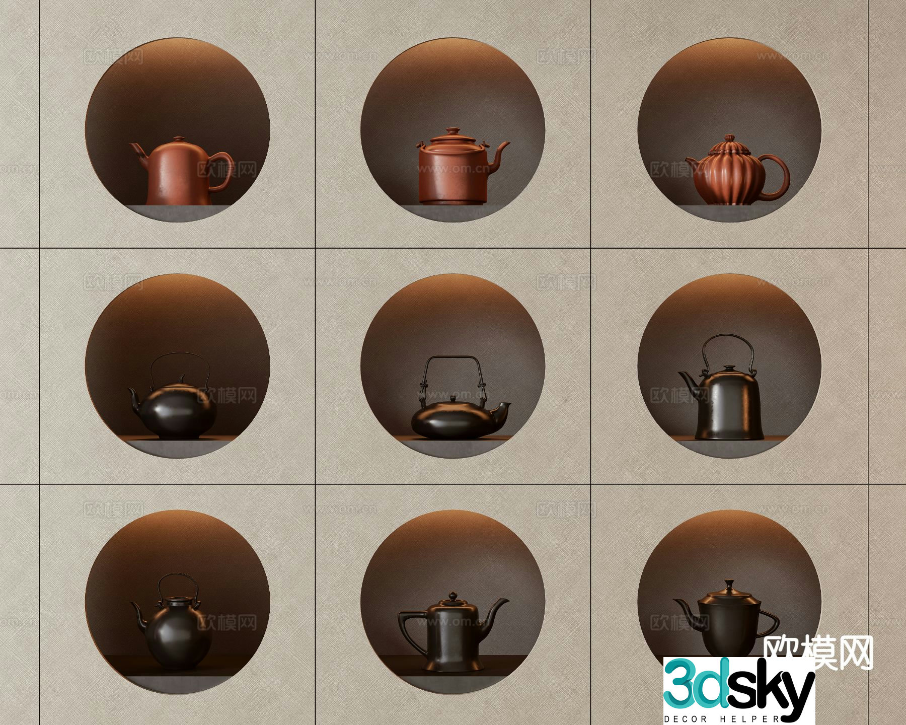 New Chinese tea set tea cabinet purple clay teapot 3D model