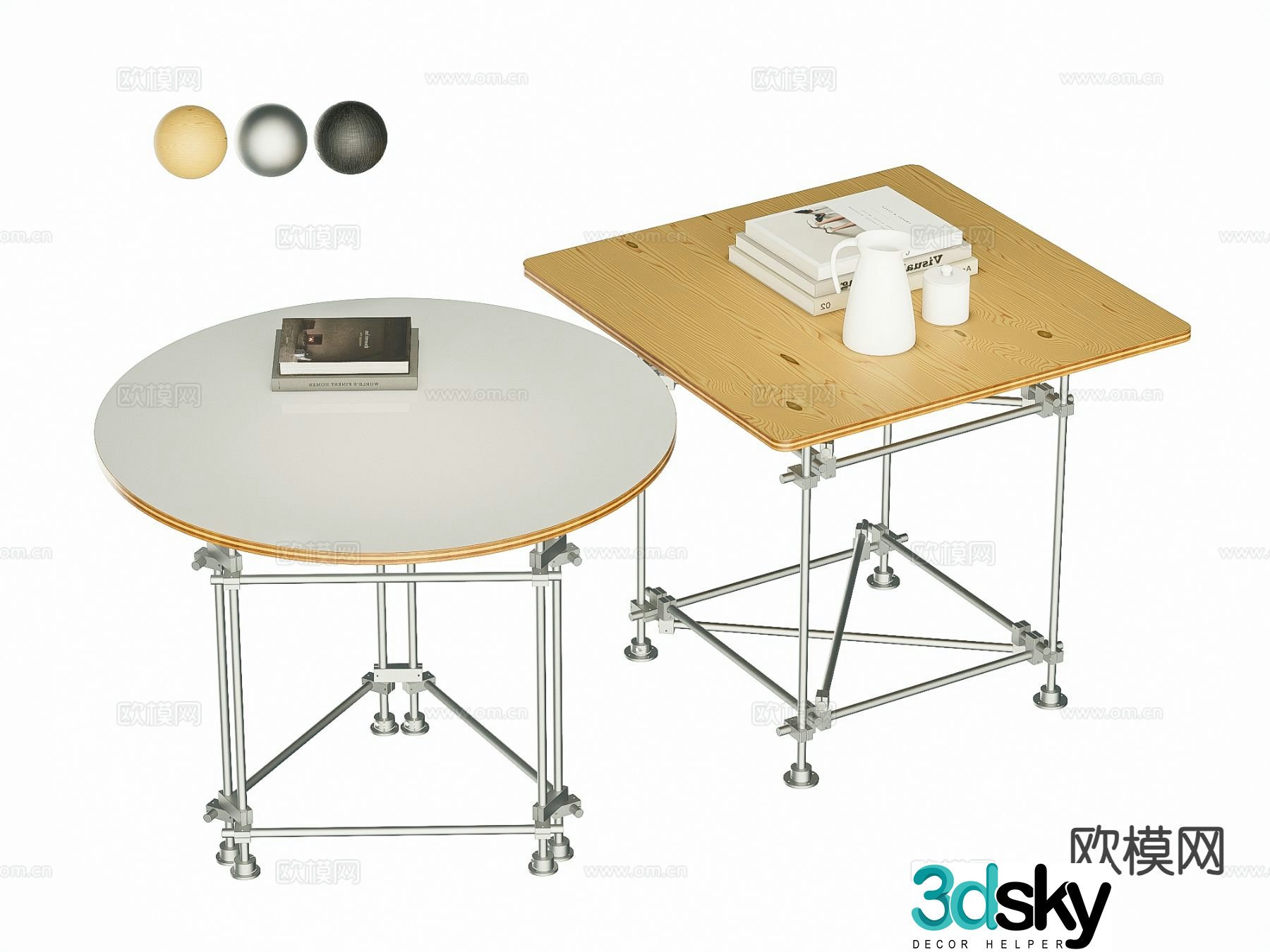 Cross optical axis dining table square table 3d model