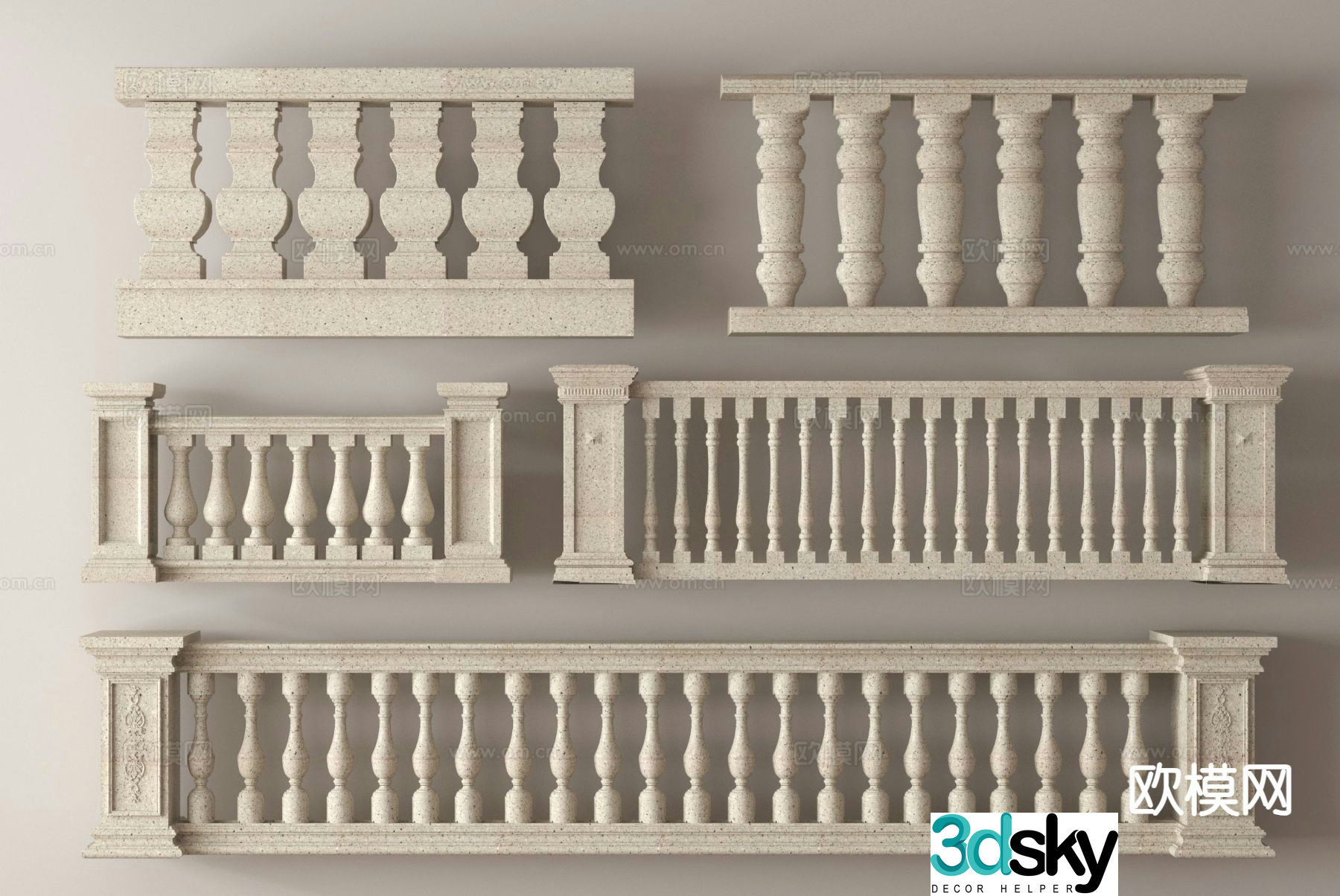 French railing fence Aquarius railing 3d model