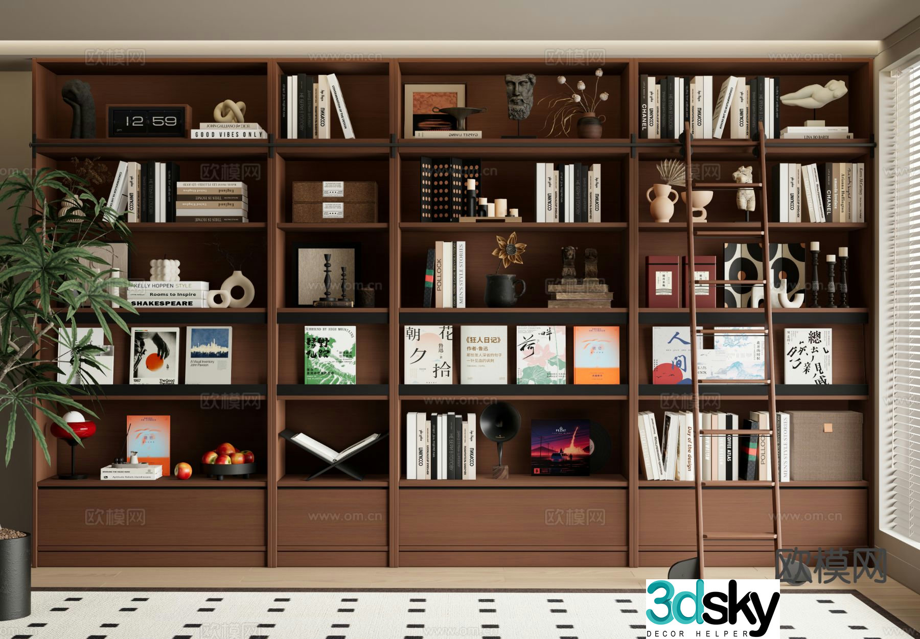 Medieval style bookcase bookshelf open cabinet 3d model