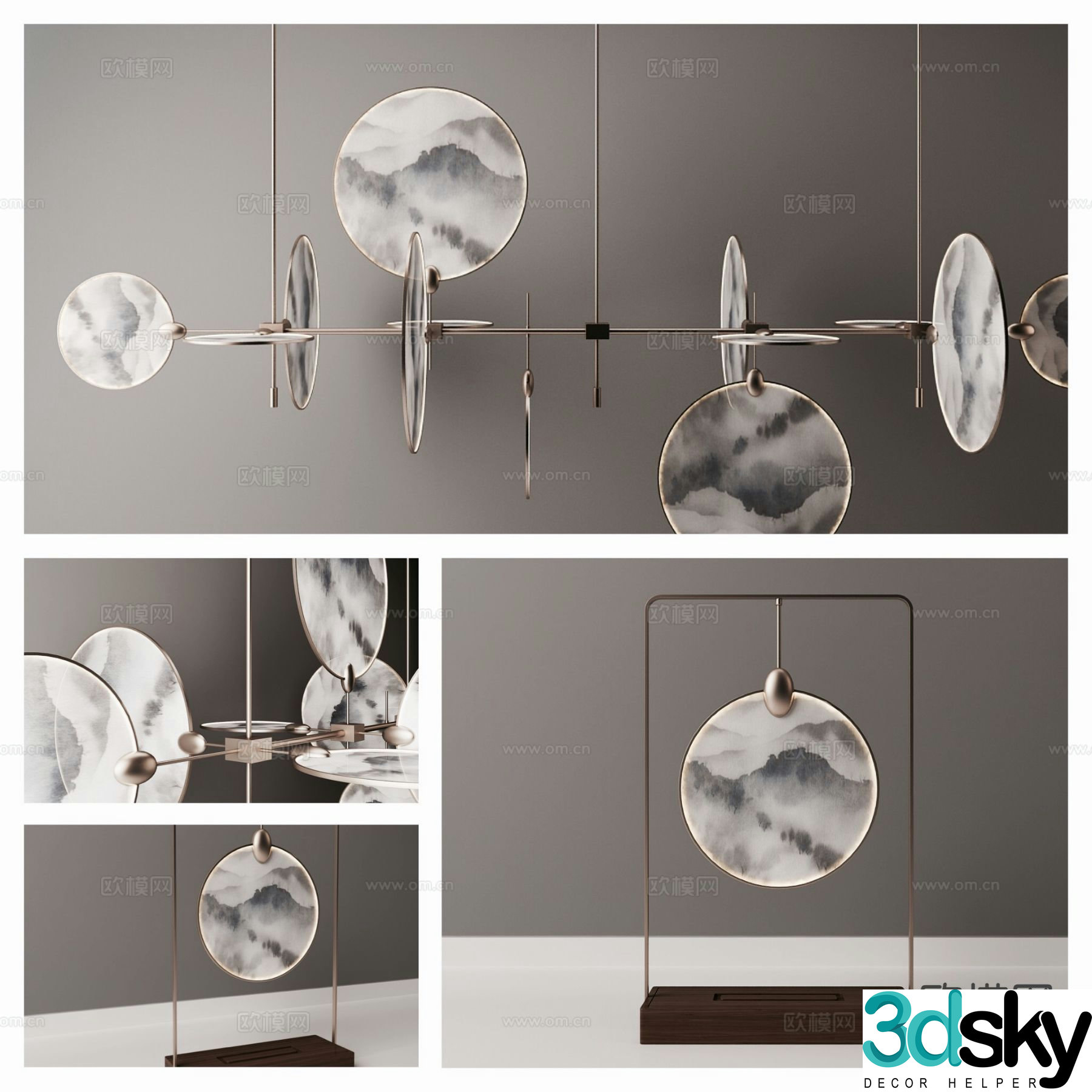 New Chinese style chandelier hall chandelier 3d model