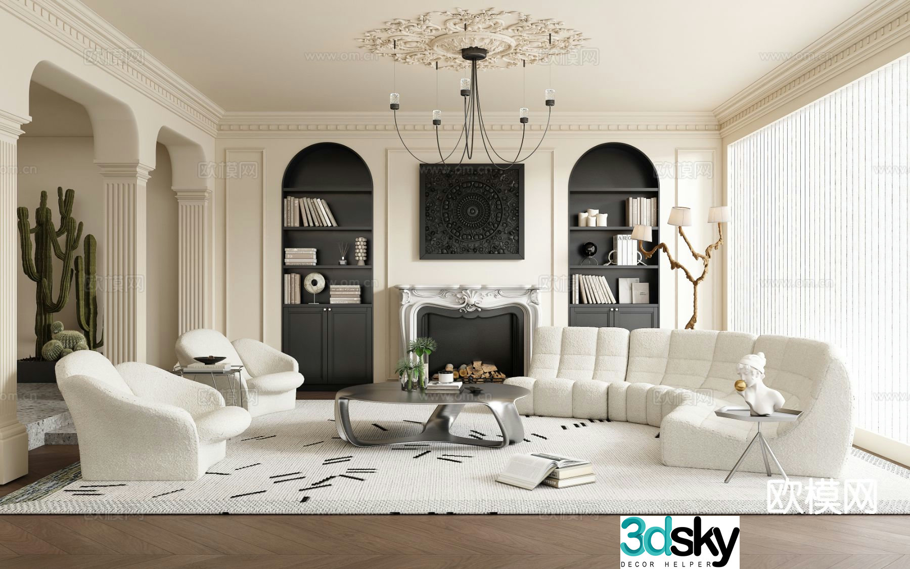 French retro style living room 3D model