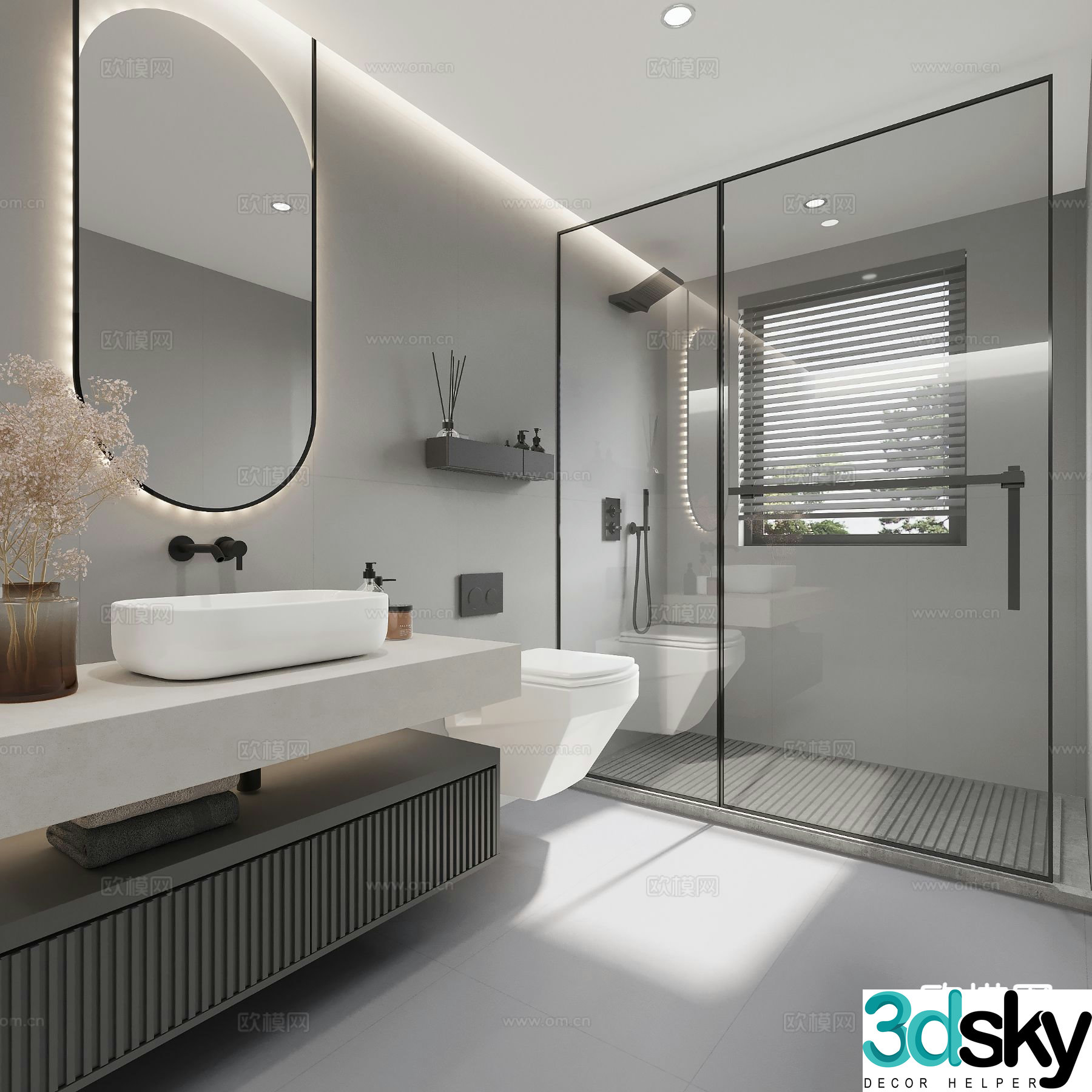 Premium gray bathroom bathroom 3d model