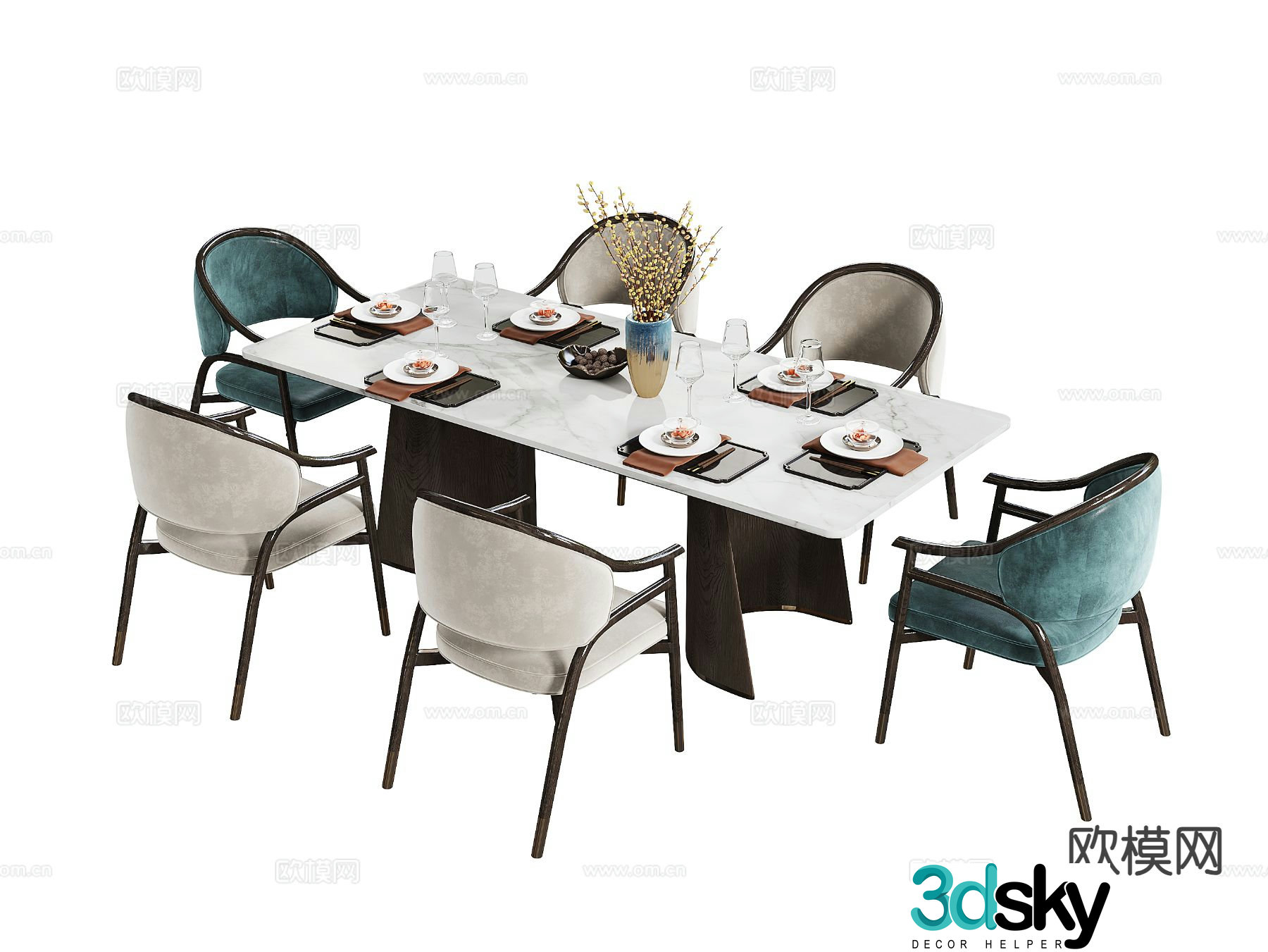 New Chinese dining table and chairs 3d model