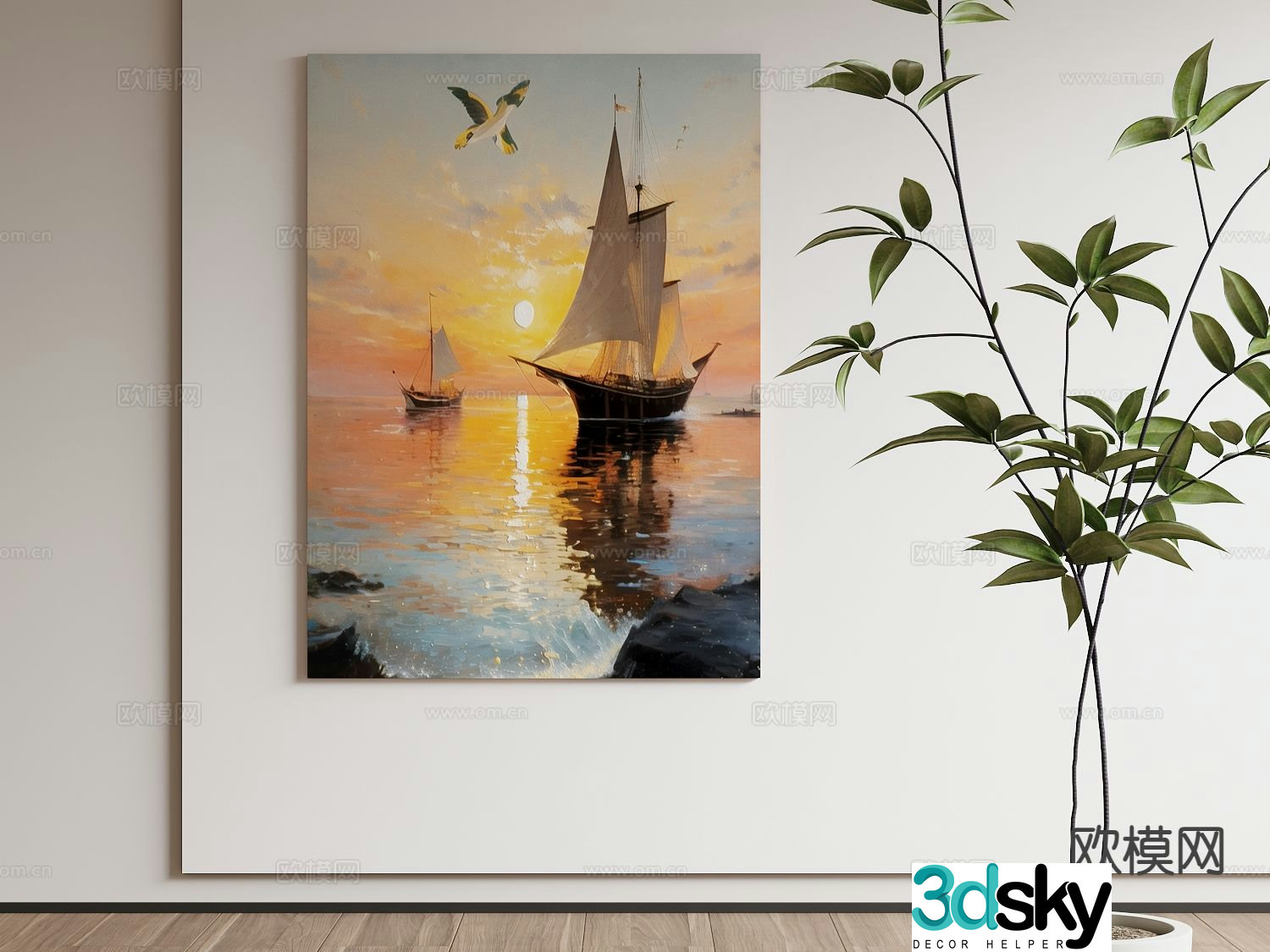 Modern landscape hanging painting decorative painting 3d model