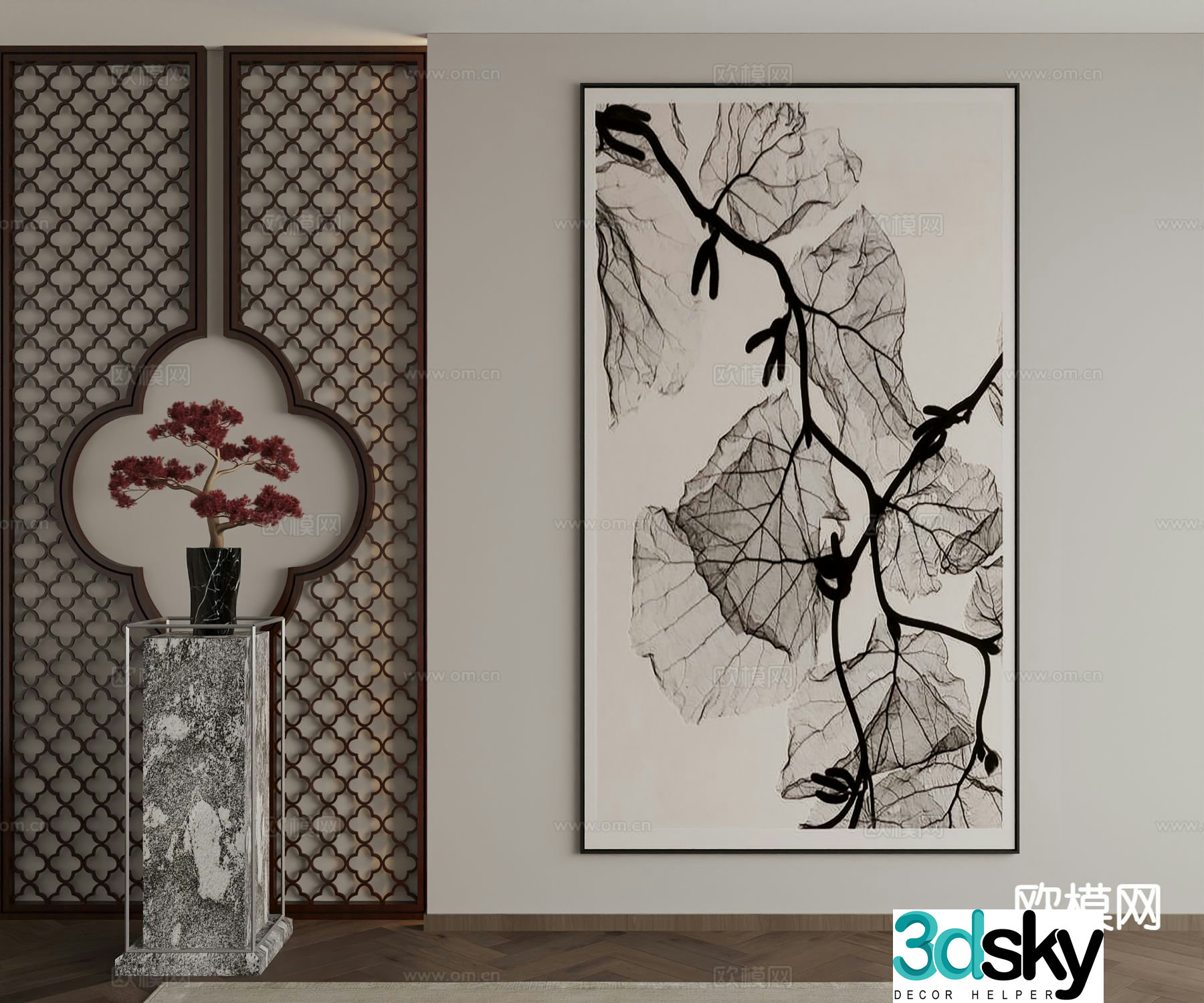 New Chinese style decorative painting art painting hanging painting 3d model