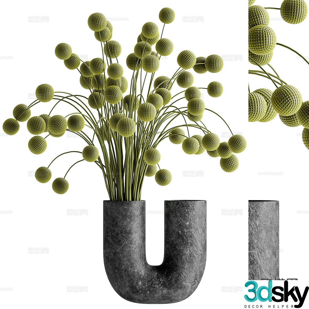 Vase flowers desktop green plants 3d model