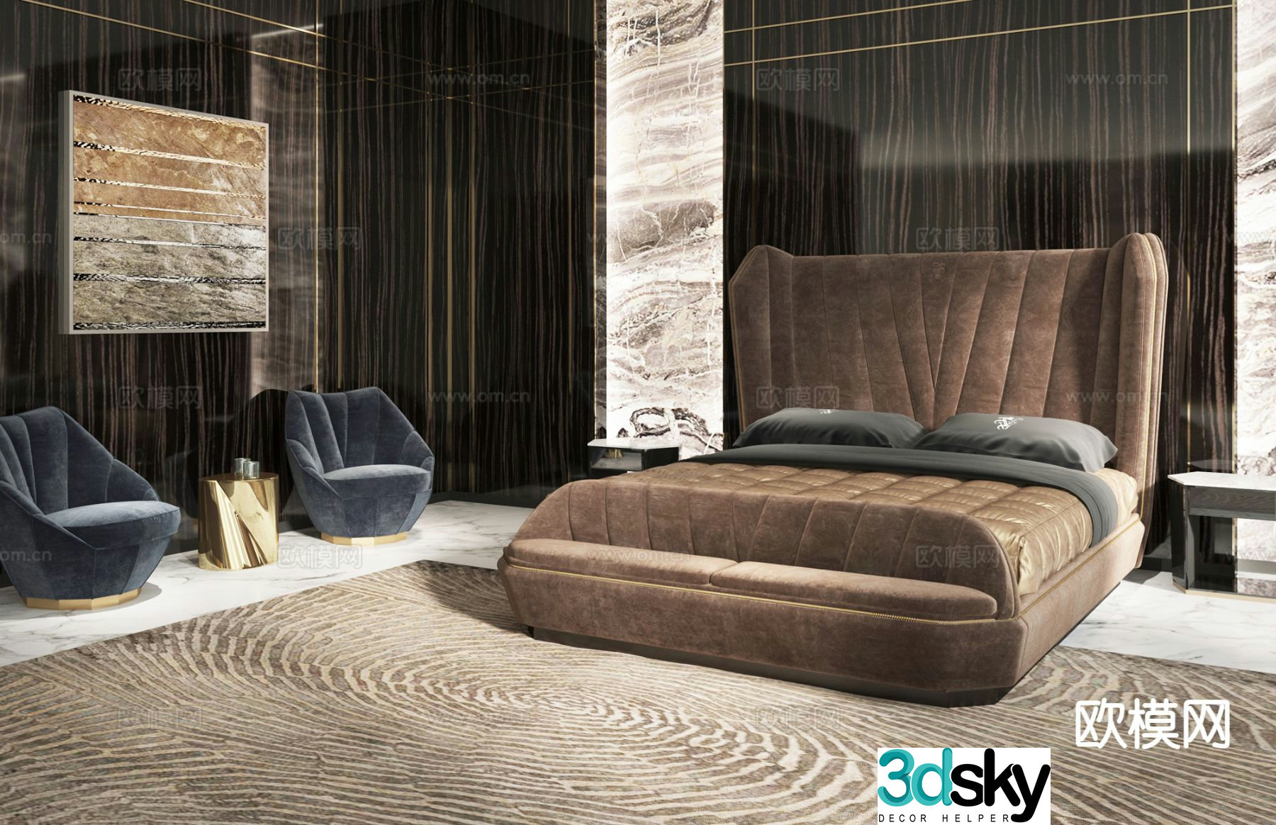 visionnaire simple European light luxury double bed 3D model