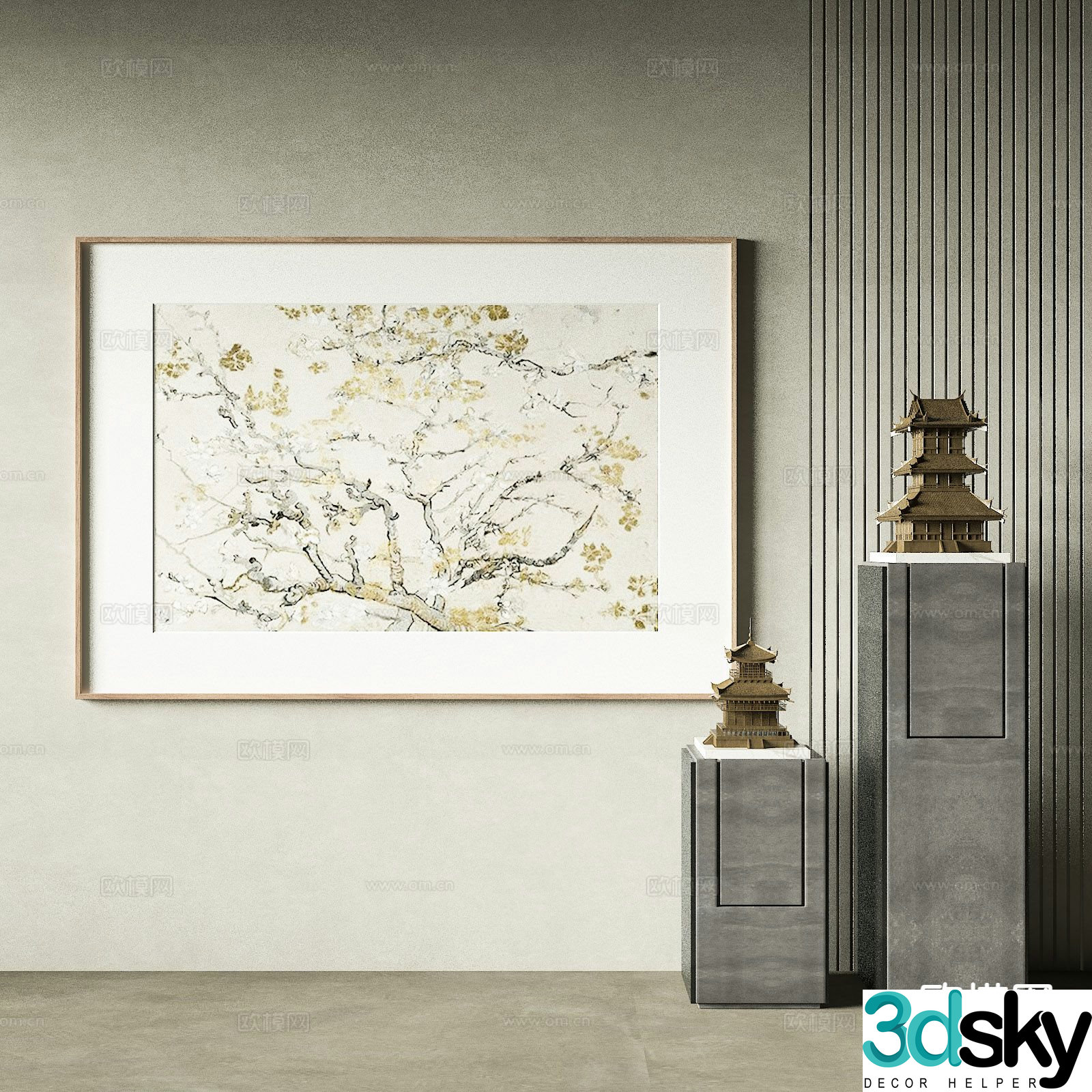 New Chinese style decorative painting art painting hanging painting 3d model