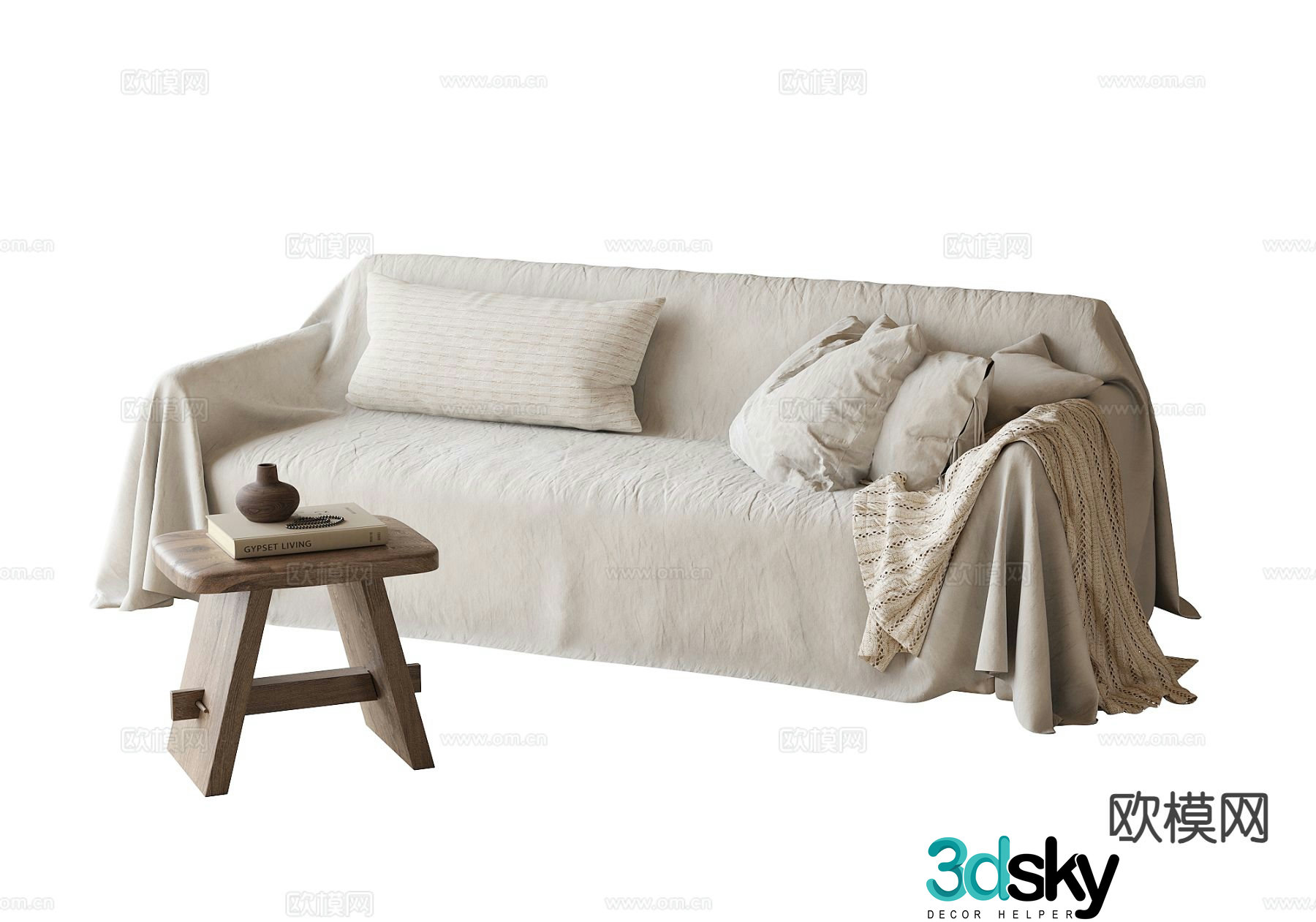 Wabi-sabi multi-person sofa 3d model