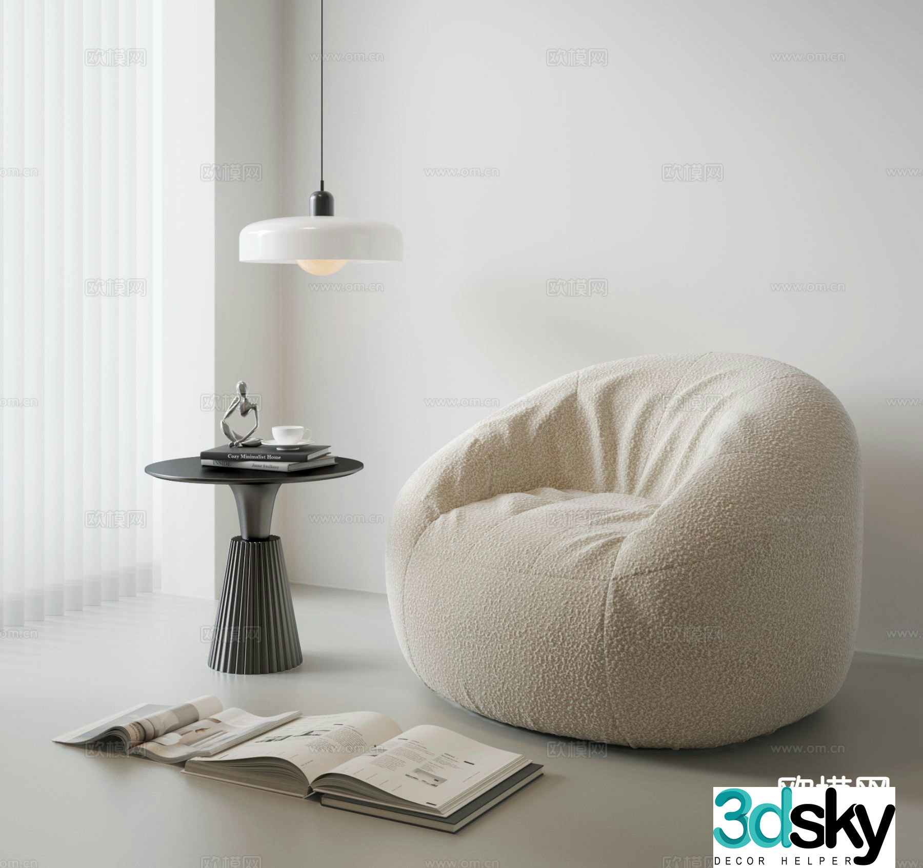 Cream style single sofa 3d model