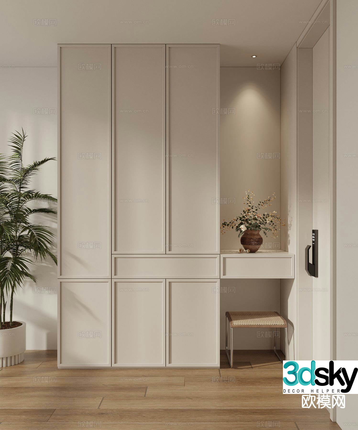 Cream Style Shoe Cabinet Entrance Shoe Cabinet 3D Model