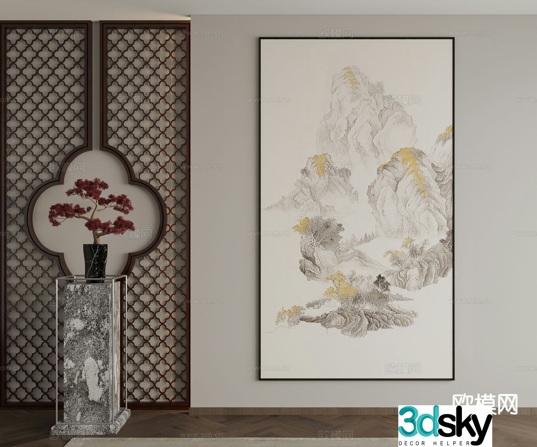 New Chinese style decorative painting landscape painting hanging painting 3D model