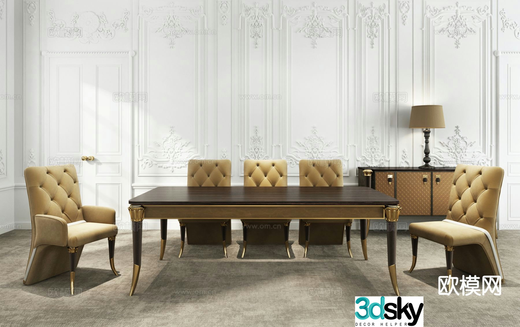 Villuss Italian light luxury dining table and chairs 3D model