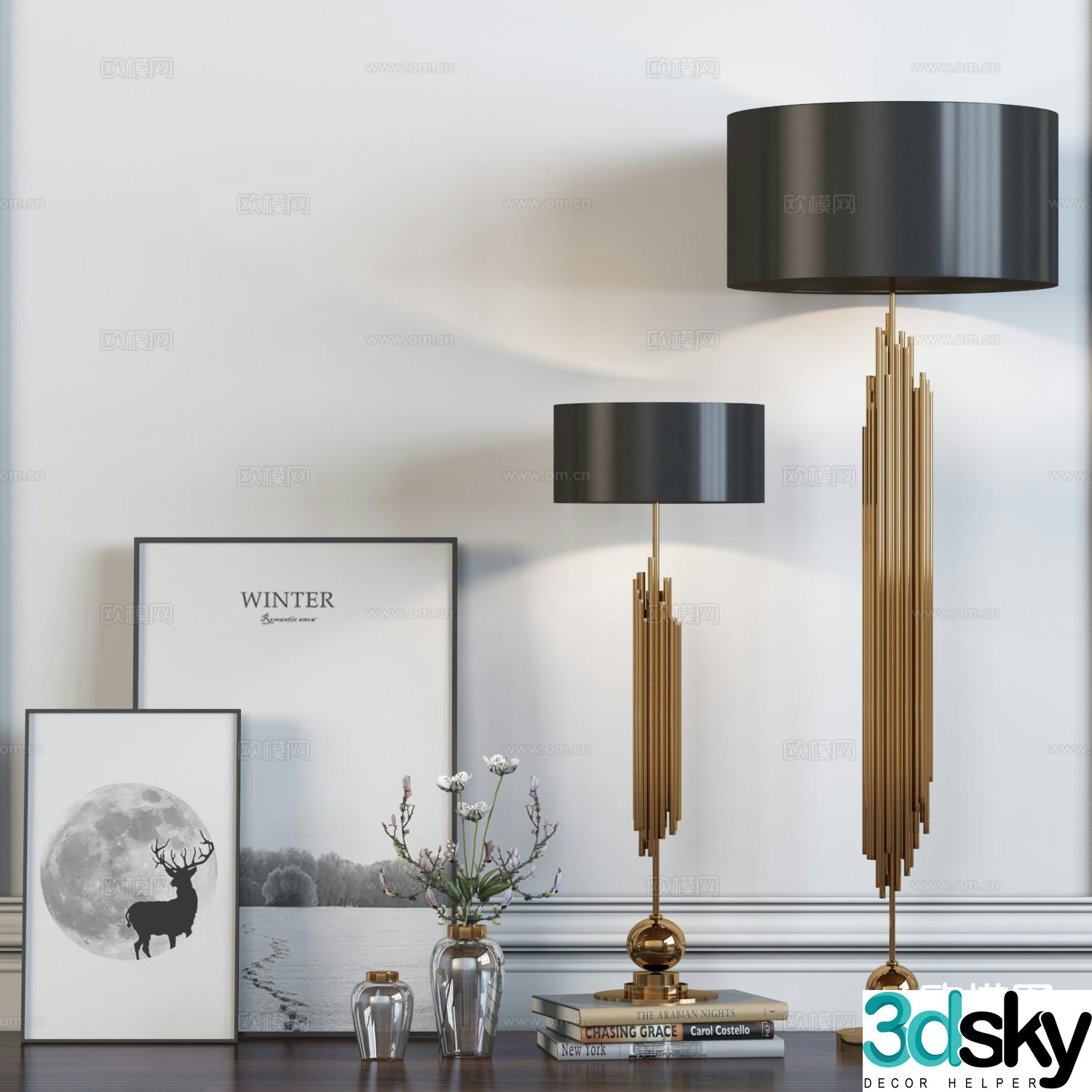 Modern decorations desktop ornaments paintings table lamps 3D model