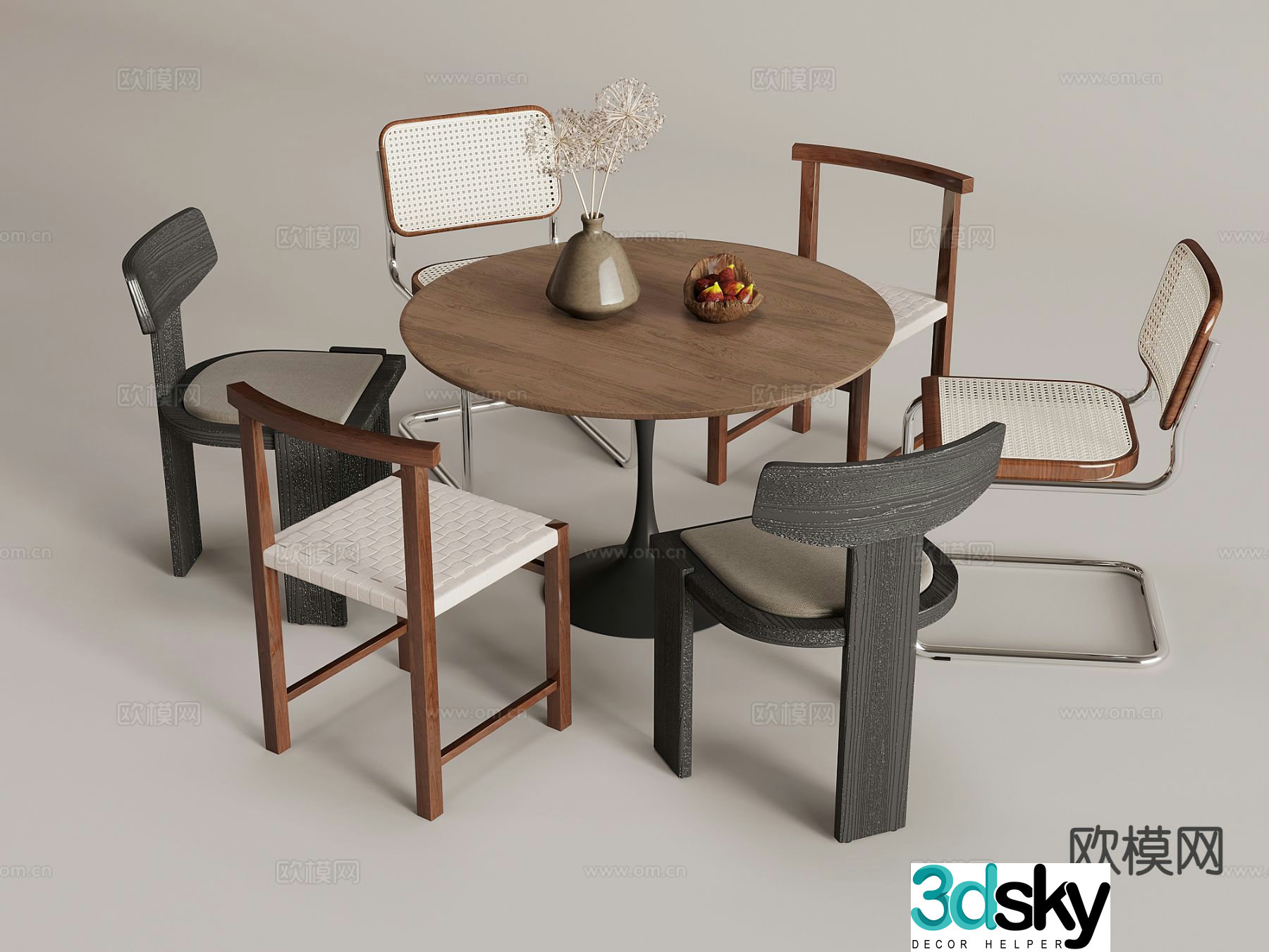 Medieval style dining table and chairs round table 3d model