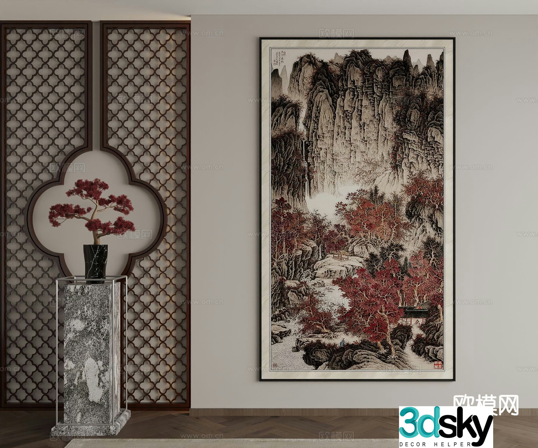 New Chinese style decorative painting landscape painting hanging painting 3D model