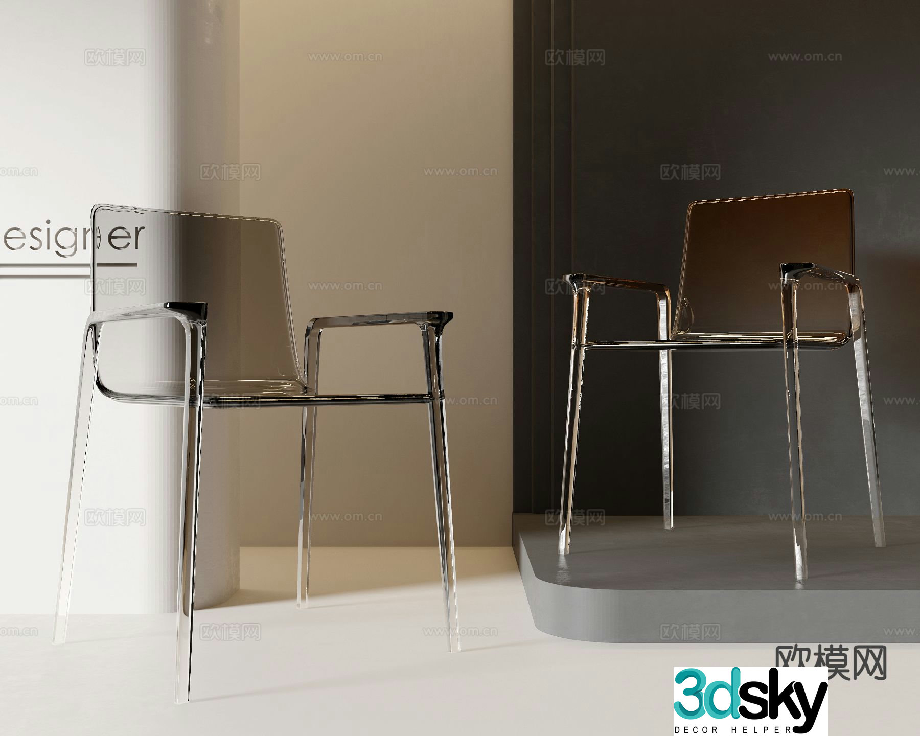 Acrylic chair single chair dining chair 3d model