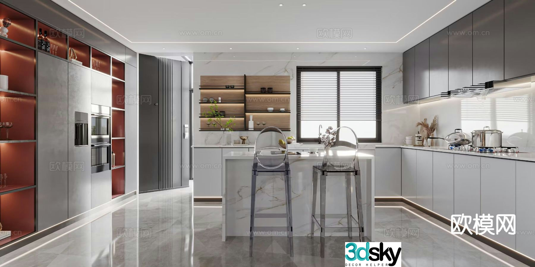 Modern island kitchen open kitchen 3d model