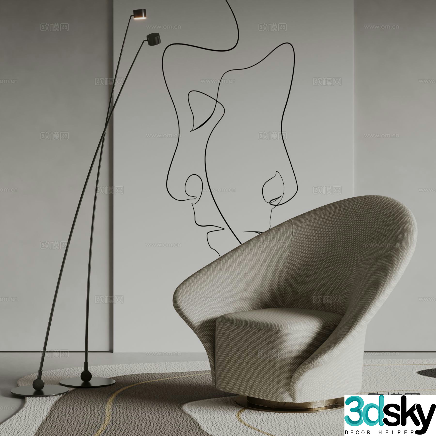 Modern single sofa leisure sofa 3d model