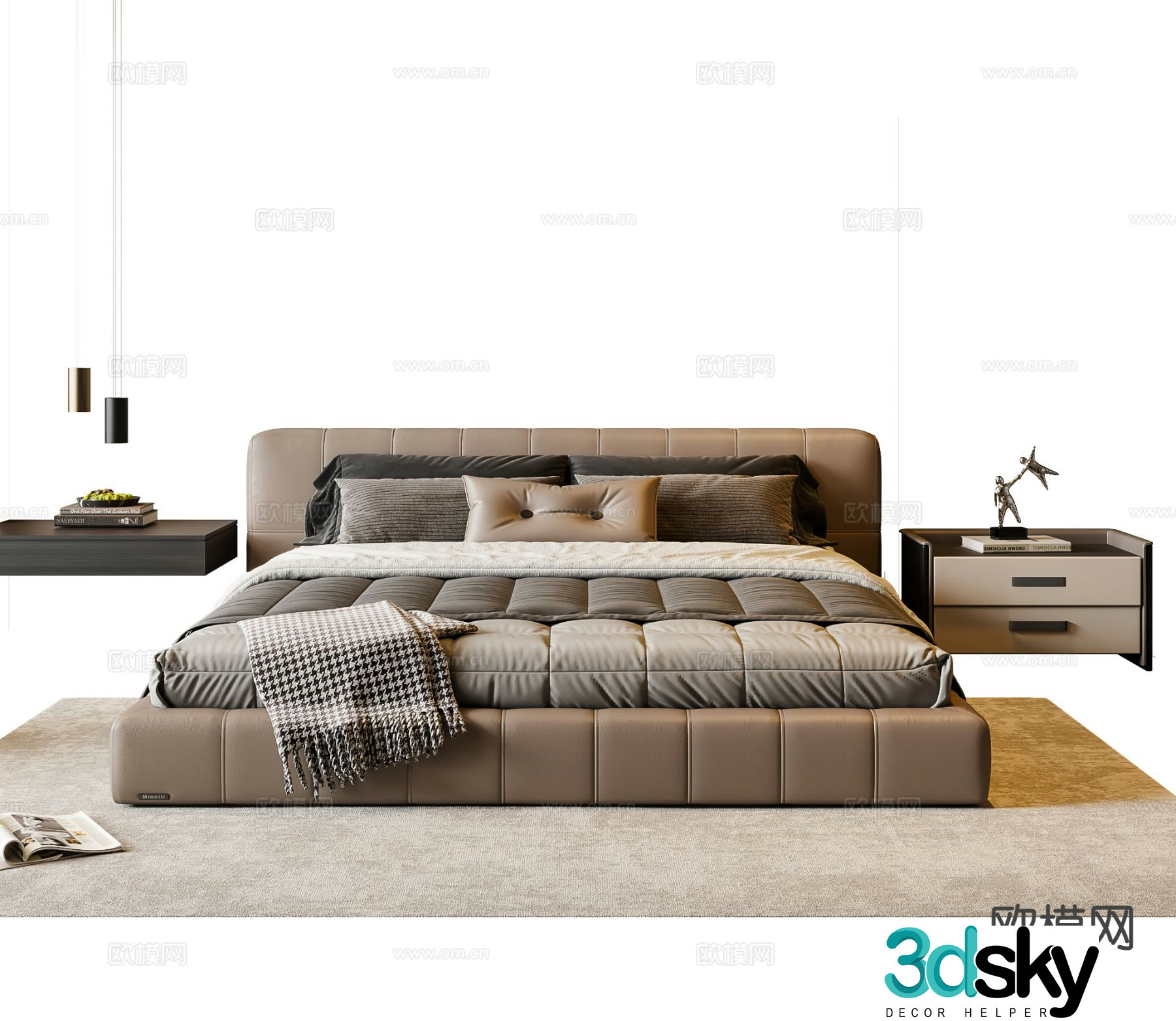 Italian double bed 3d model