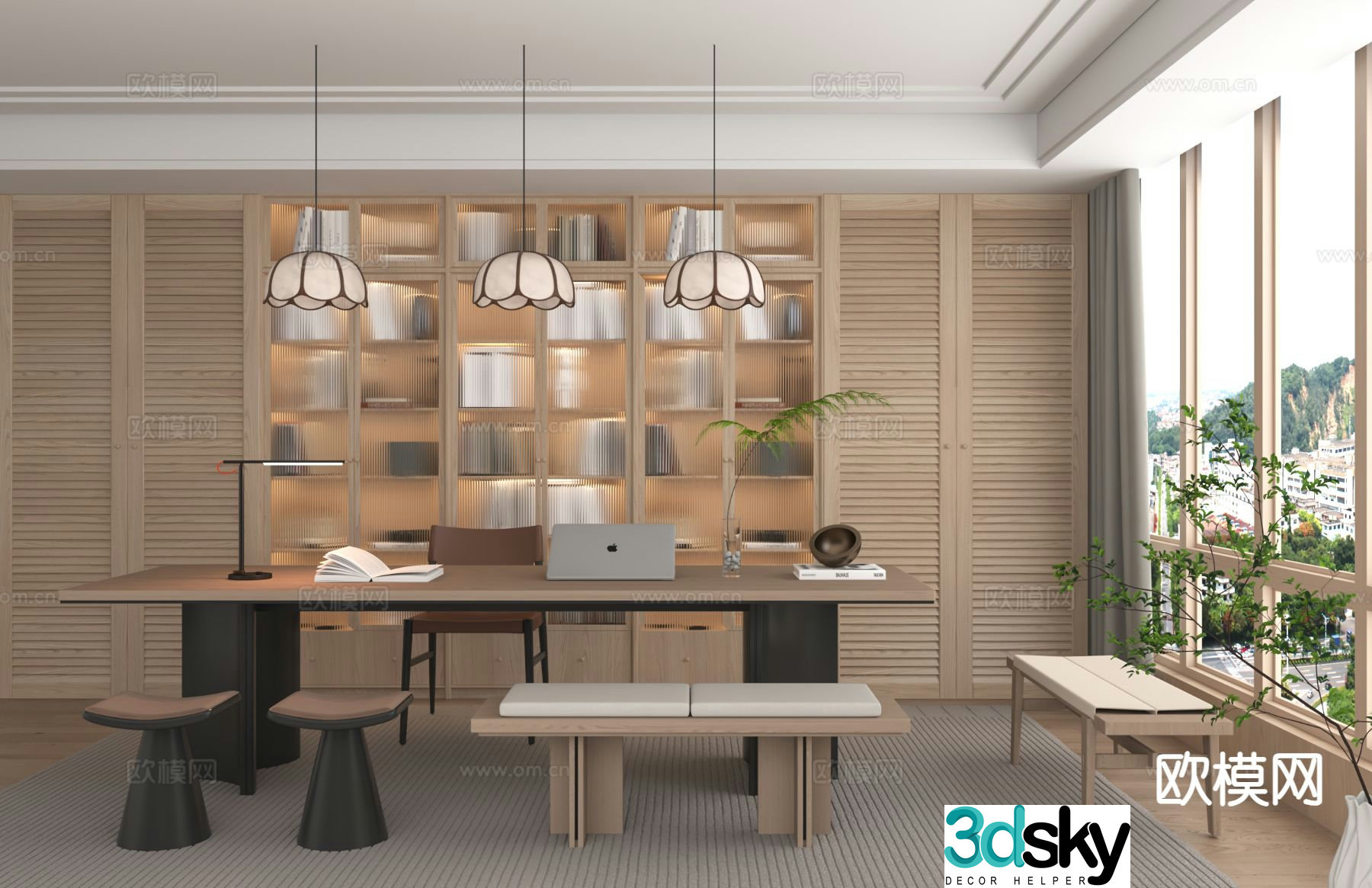 Modern study room 3d model