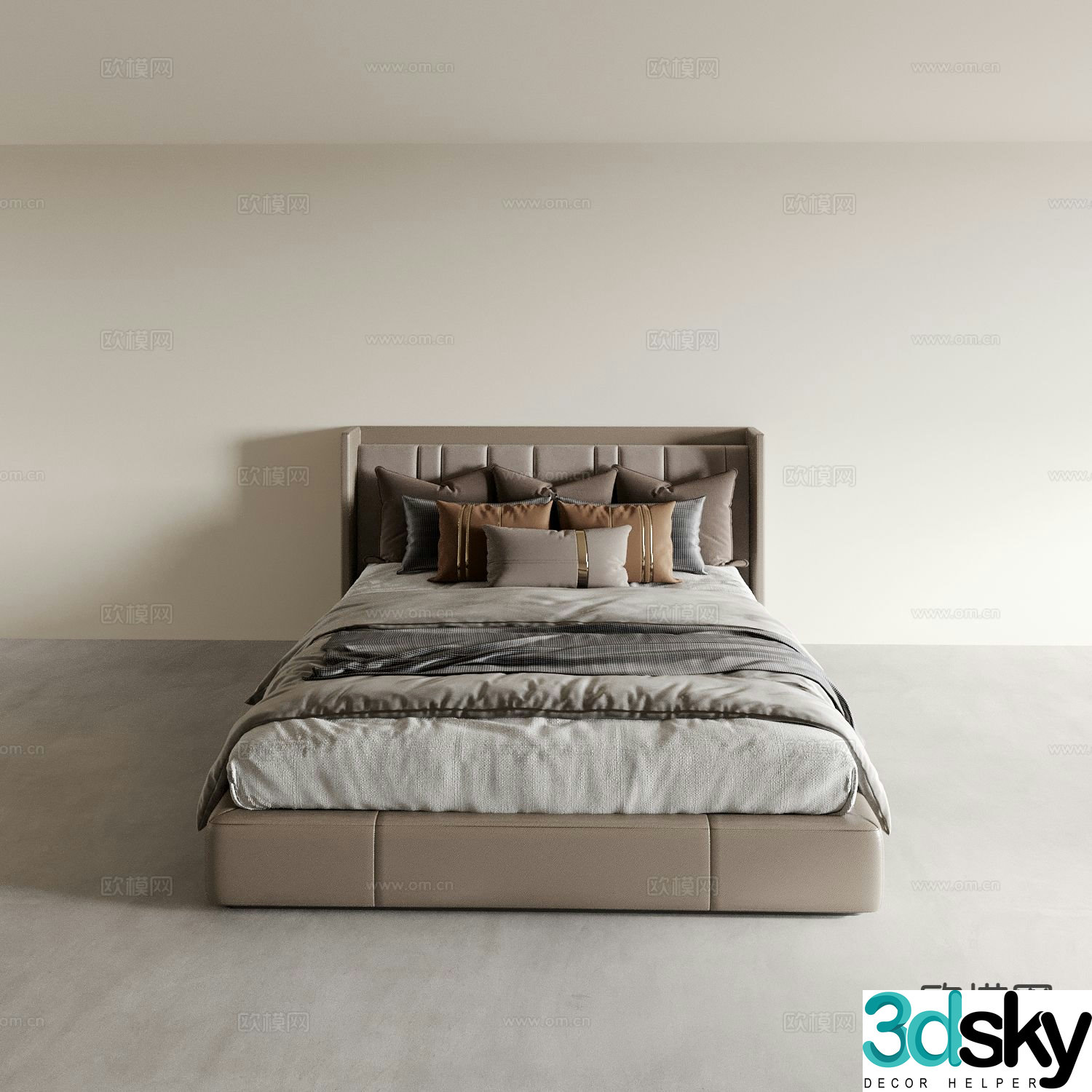 Modern double bed hotel bed 3d model