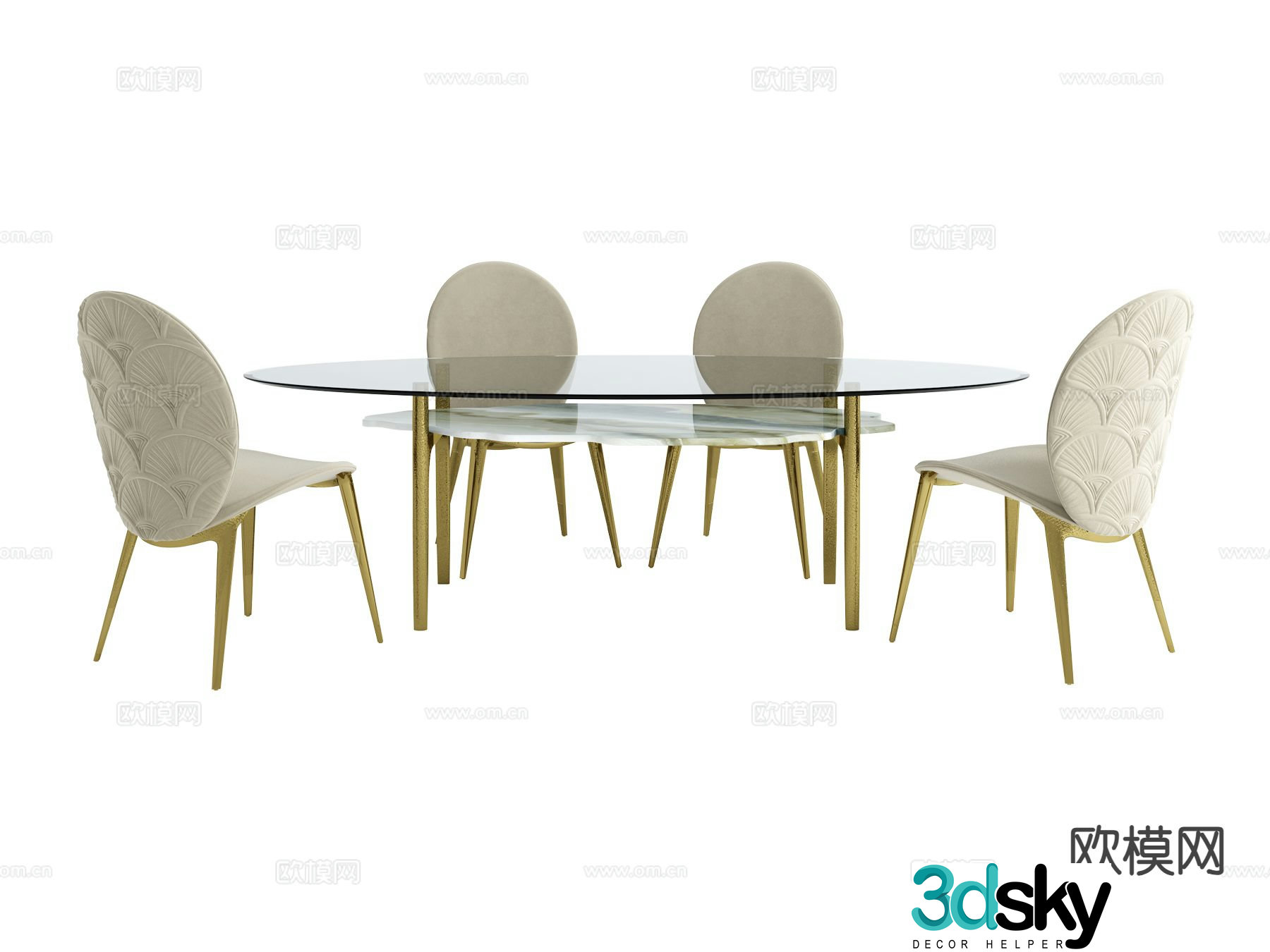visionnaire Italian light luxury dining table and chairs 3D model