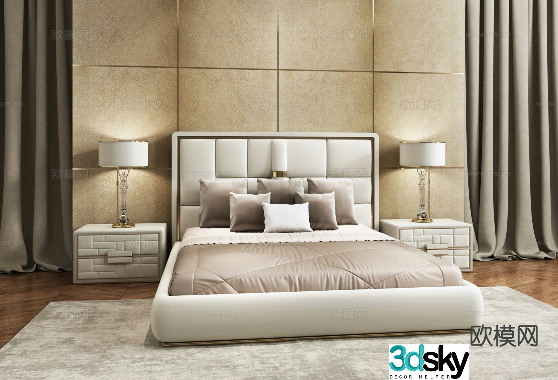 Villusso Italian light luxury double bed 3D model
