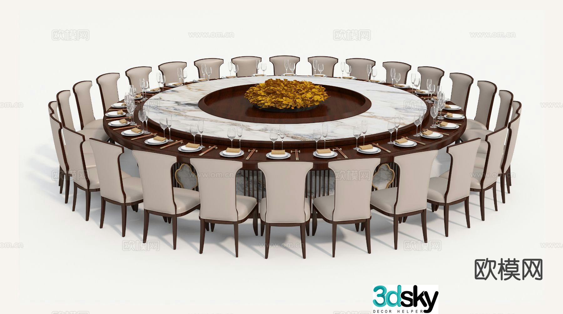 Large round dining table and chairs banquet table 3d model