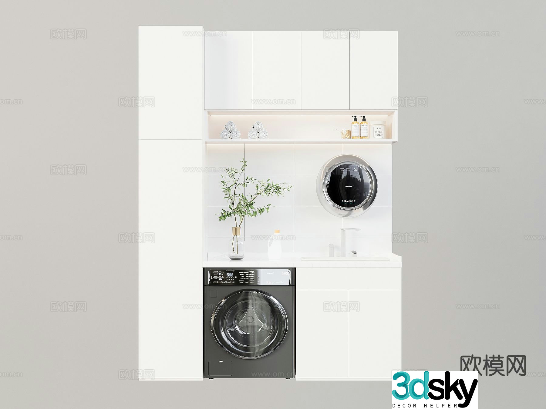 Modern balcony cabinet laundry cabinet 3d model