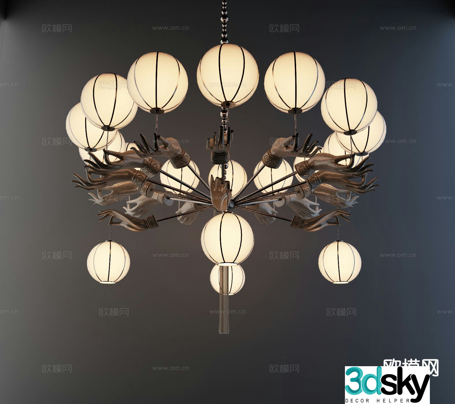 New Chinese style chandelier multi-head chandelier 3d model