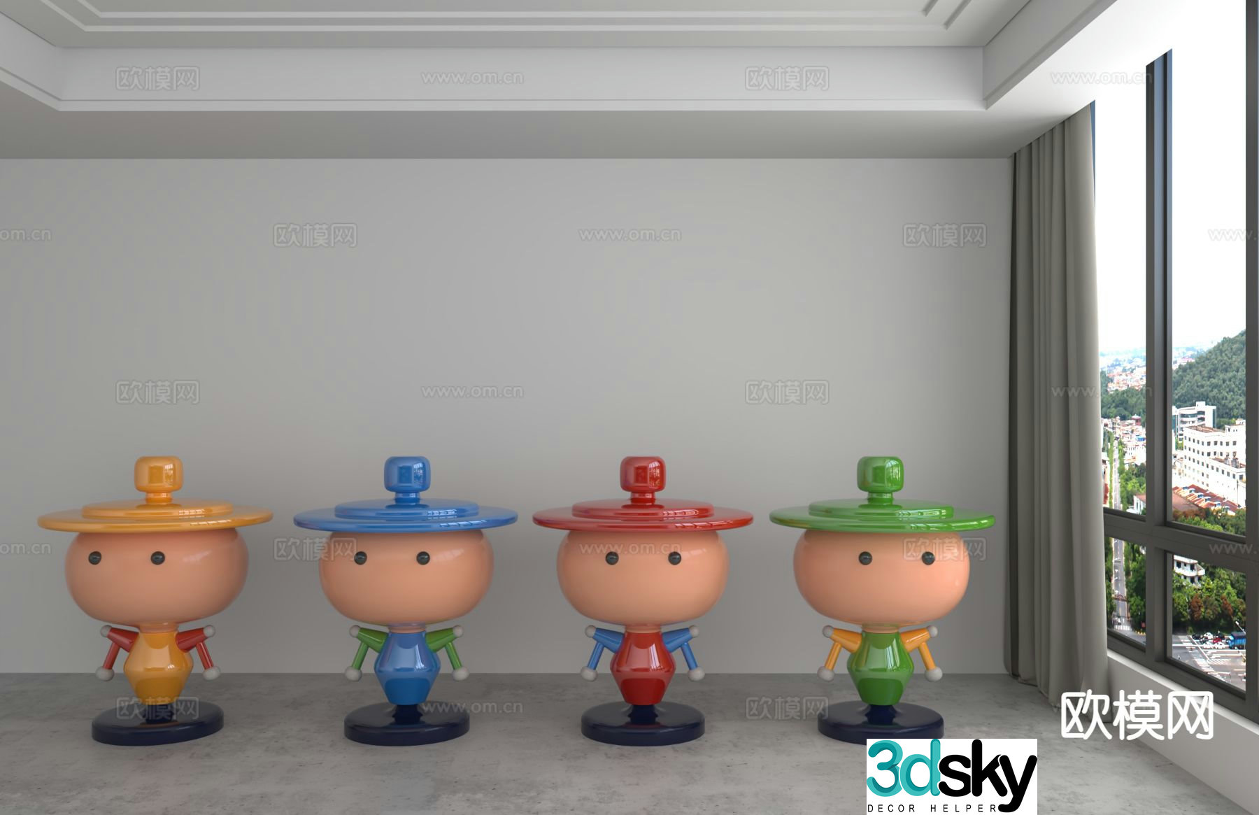 Colorful trendy toys dolls sculptures cartoon ornaments 3D model